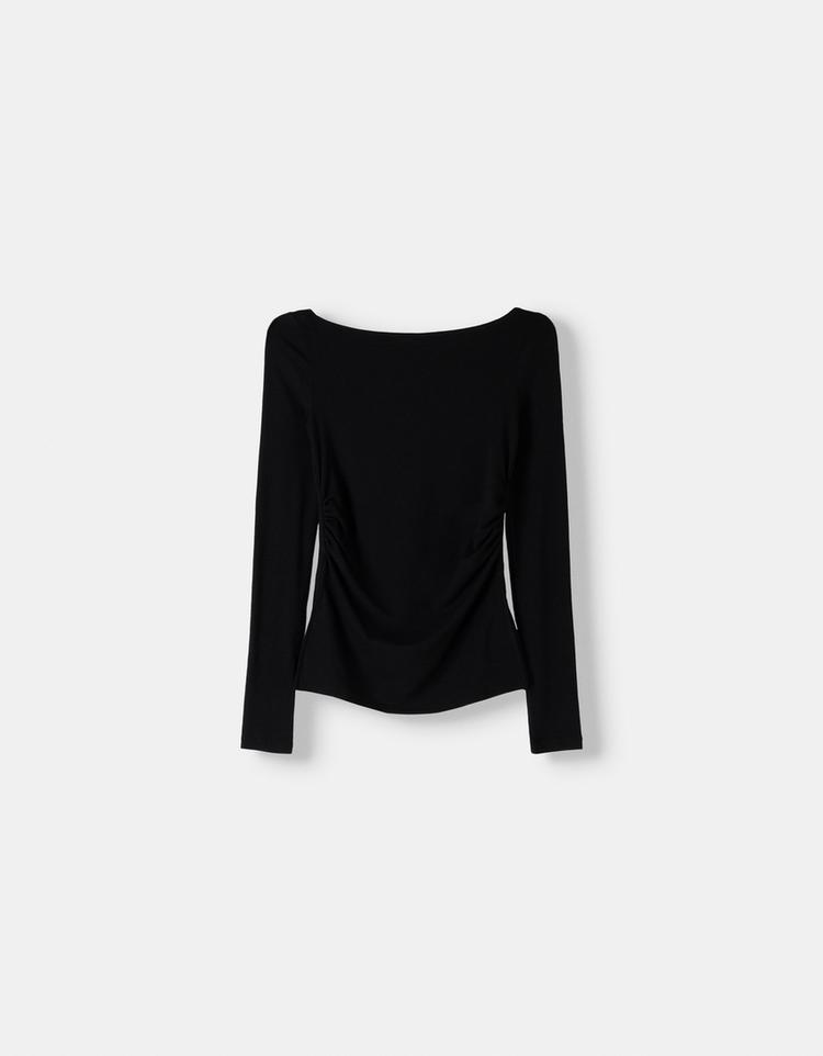 Long sleeve T-shirt with gathered detail
