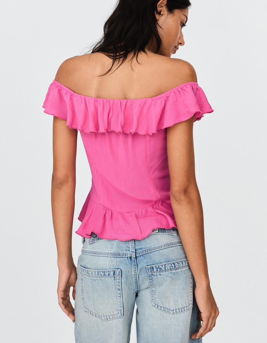 Bardot ruffled top-Fuchsia