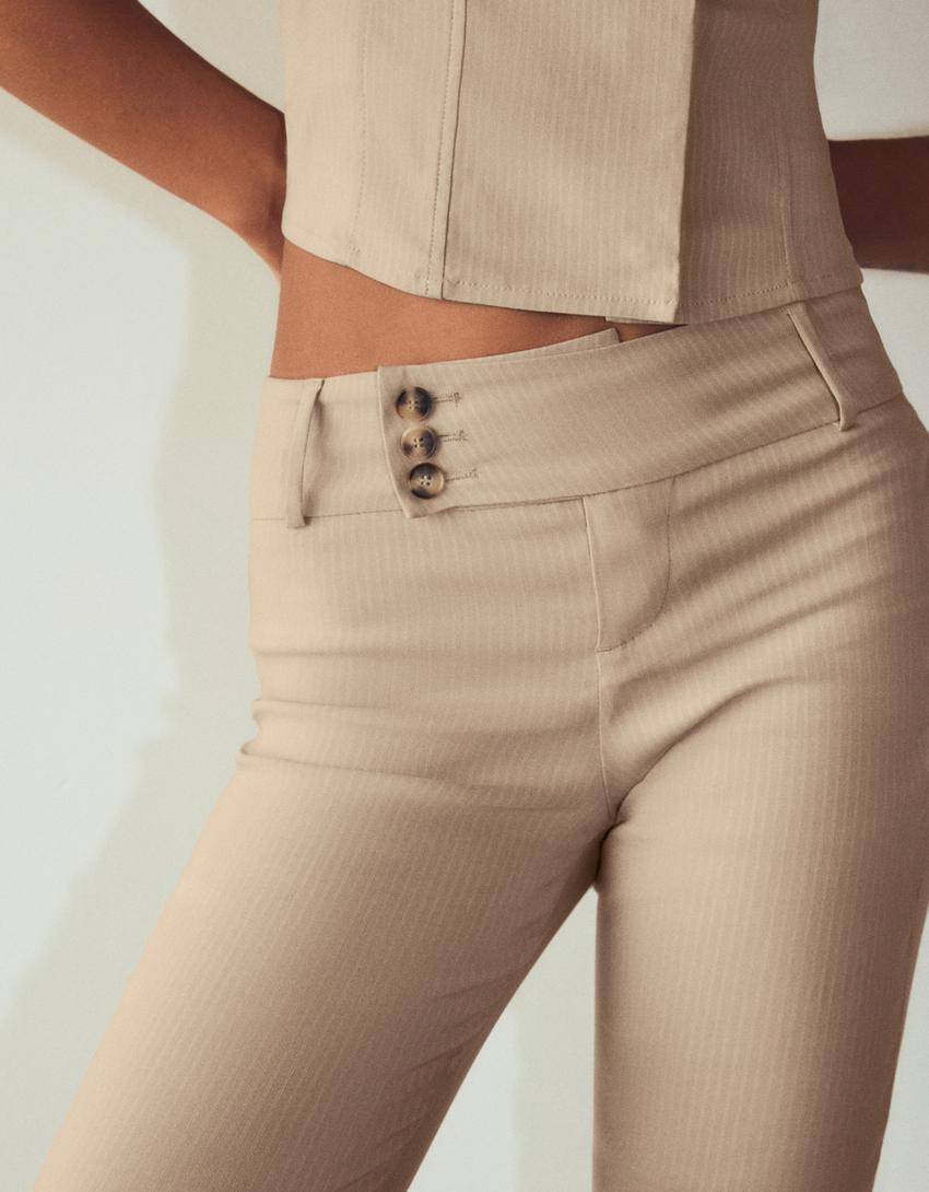Bengalin kumaş flare fit pantolon-Krem