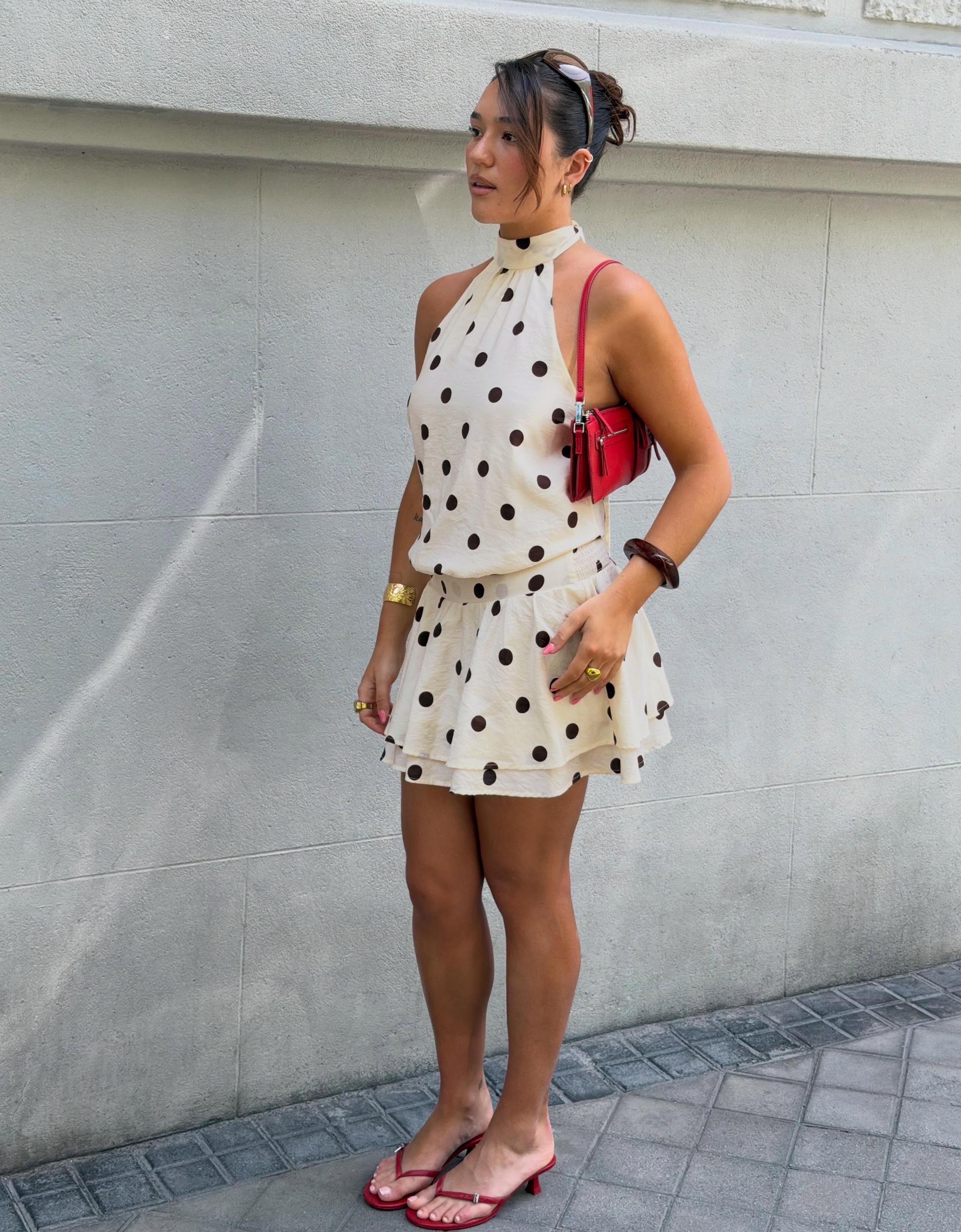 Mini halter neck dress — Beige