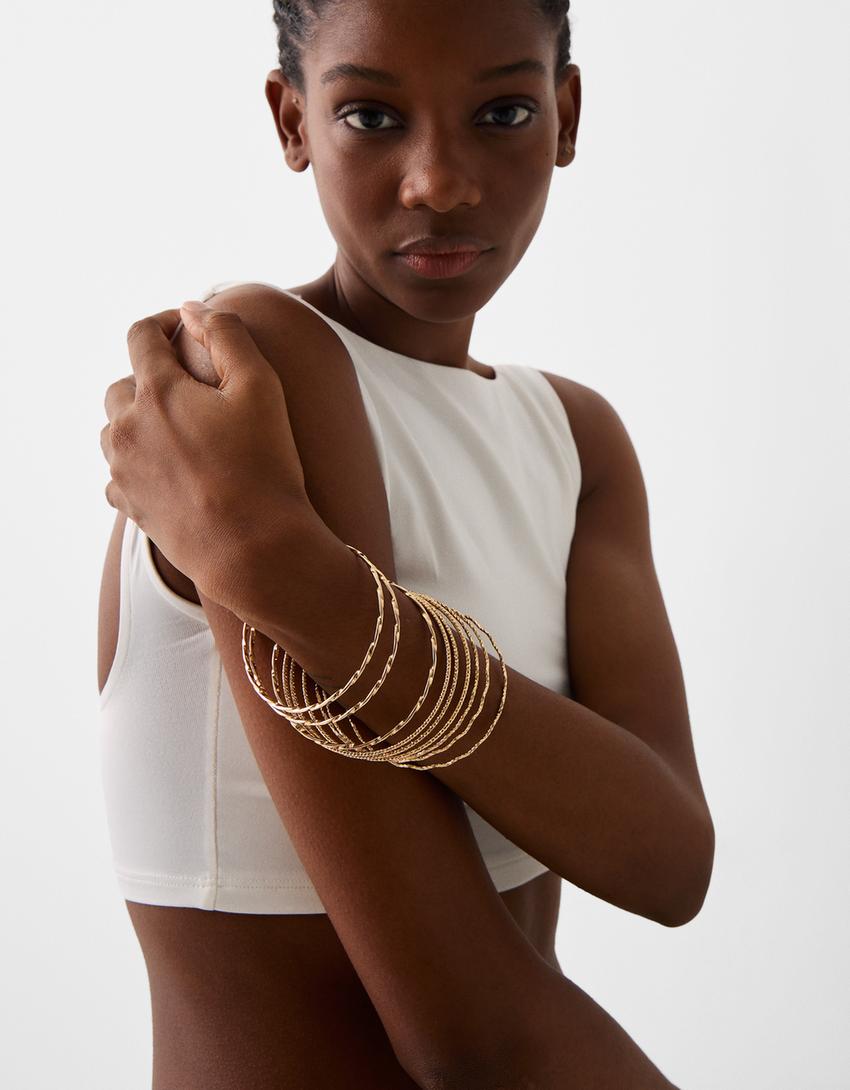 طقم من 9 أساور صلبة-ذهبي-3