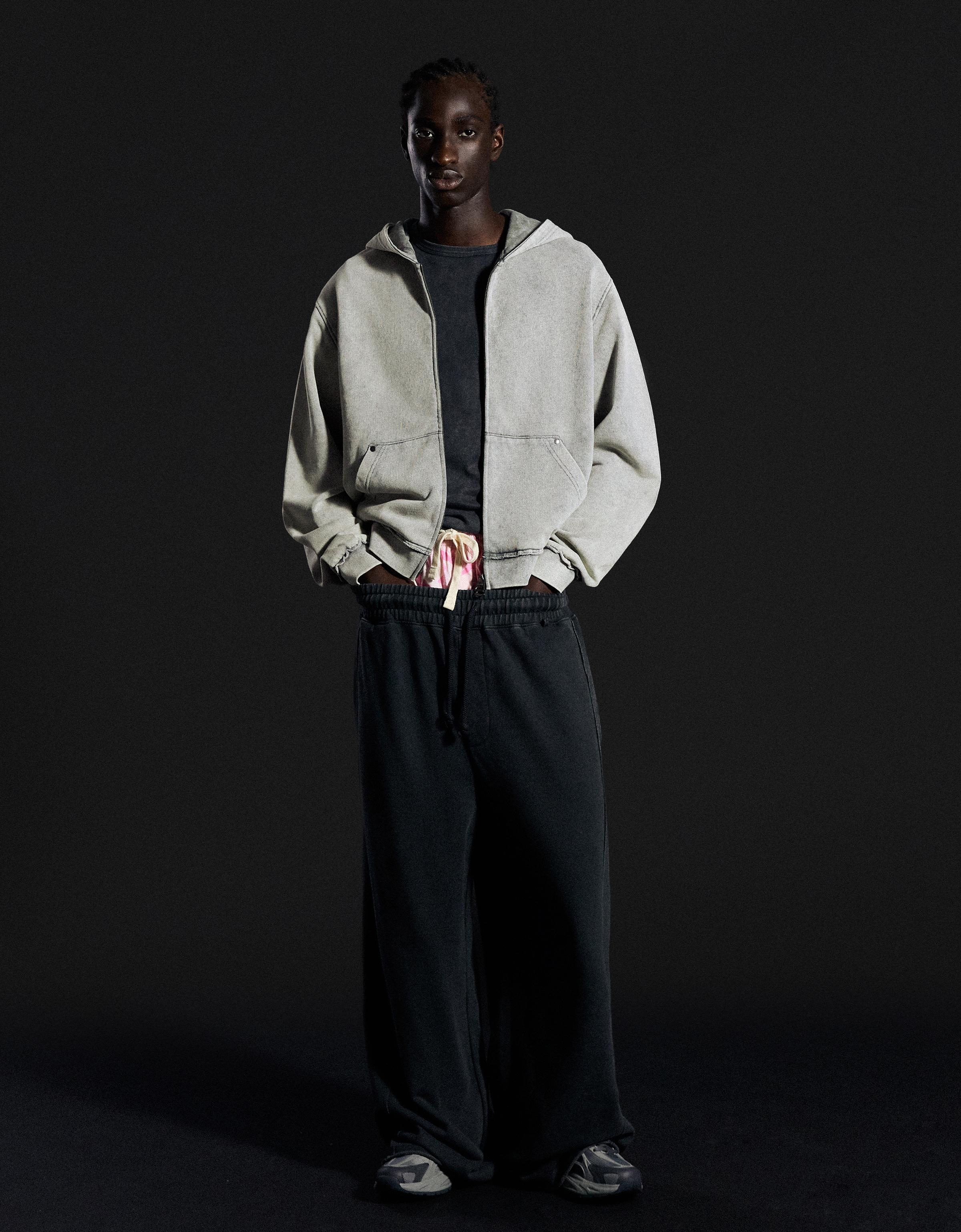 Studded zip-up hooded sweatshirt — Grey
