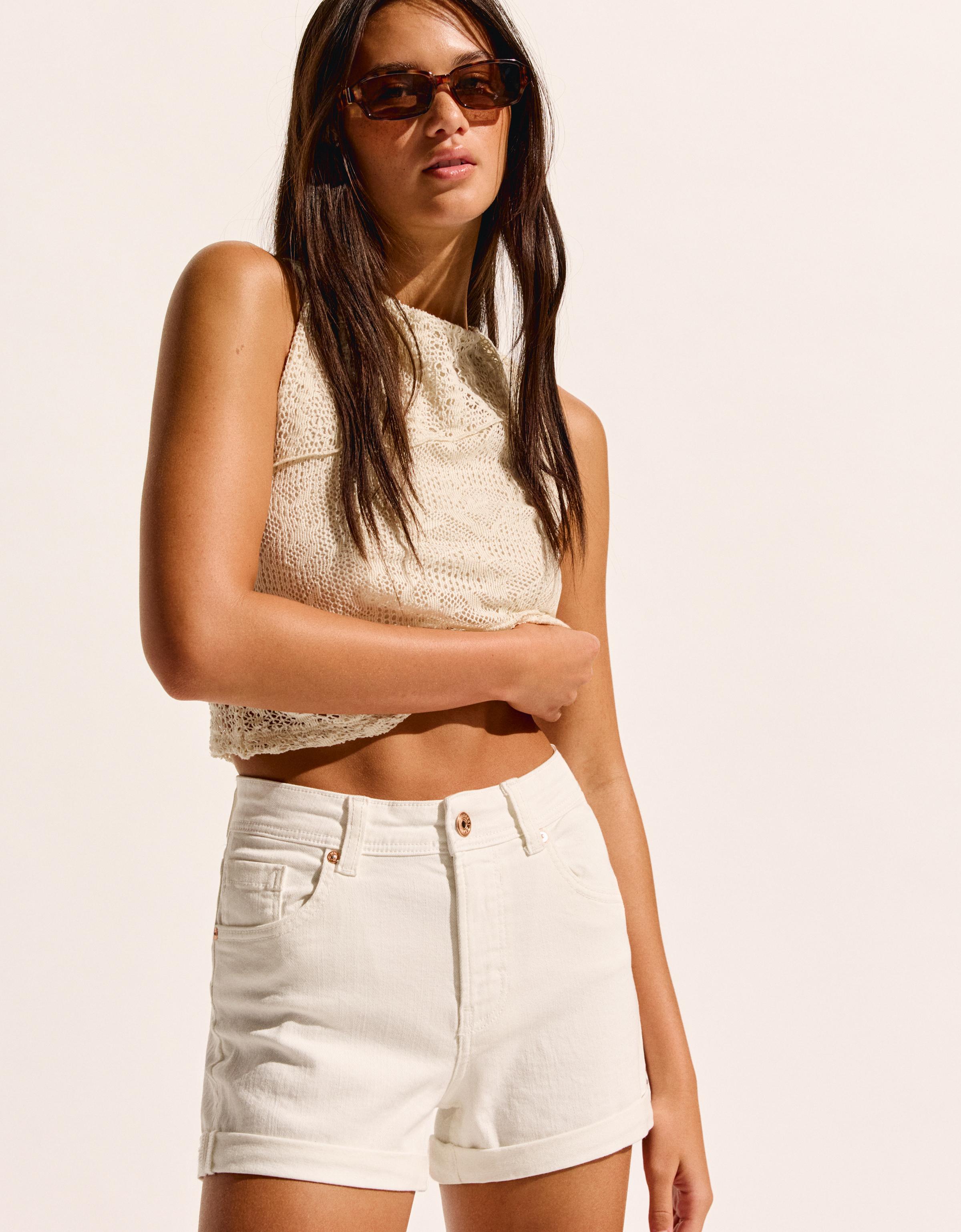 【韓国人気★RECTO】WRAP BANDING SHORTS クリーム Y2K Lace-Up Side Split Jean Shorts Cross High Waisted Wide