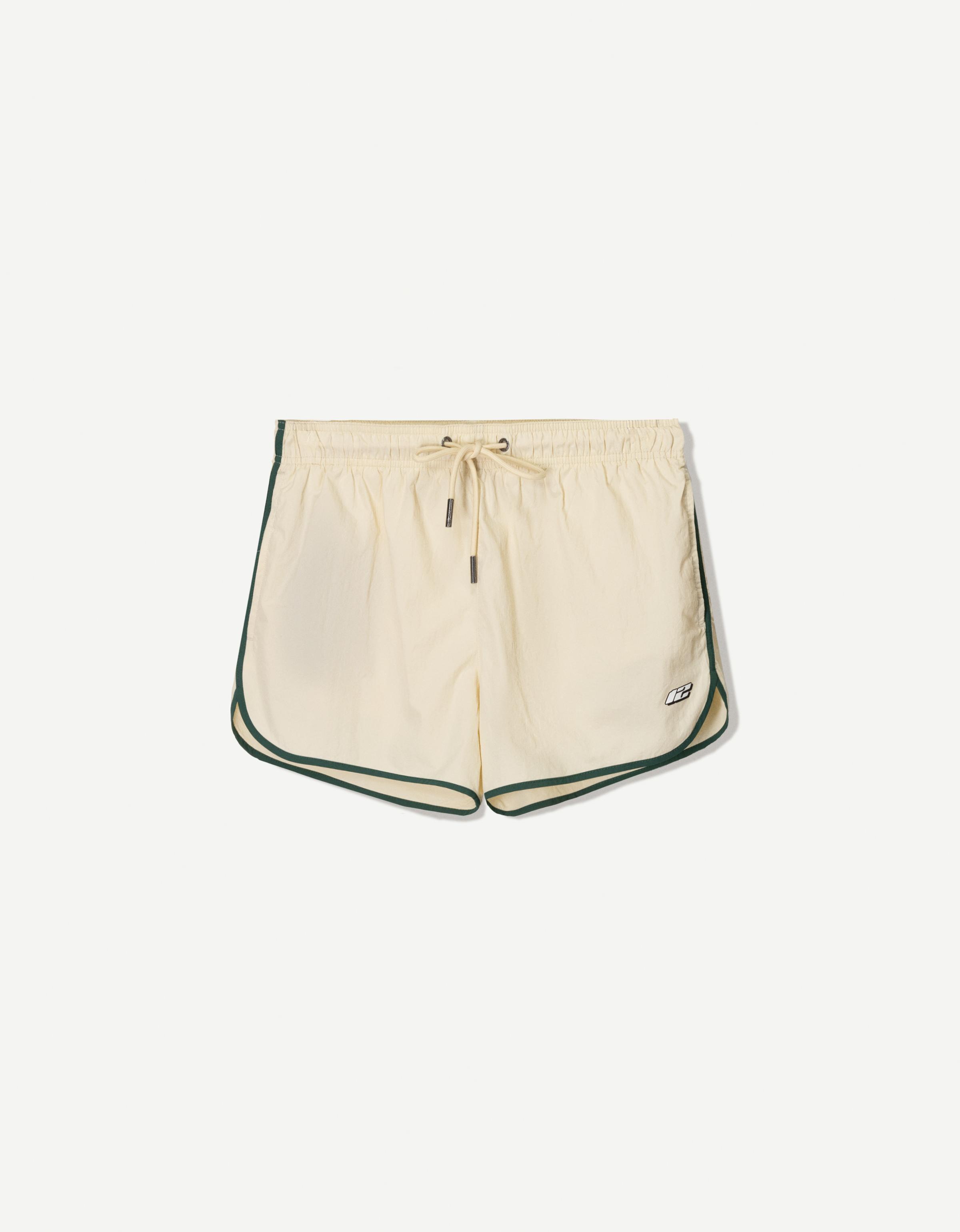 Bershka Kurze Badeshorts Mit Borte Herren L Sandfarbe