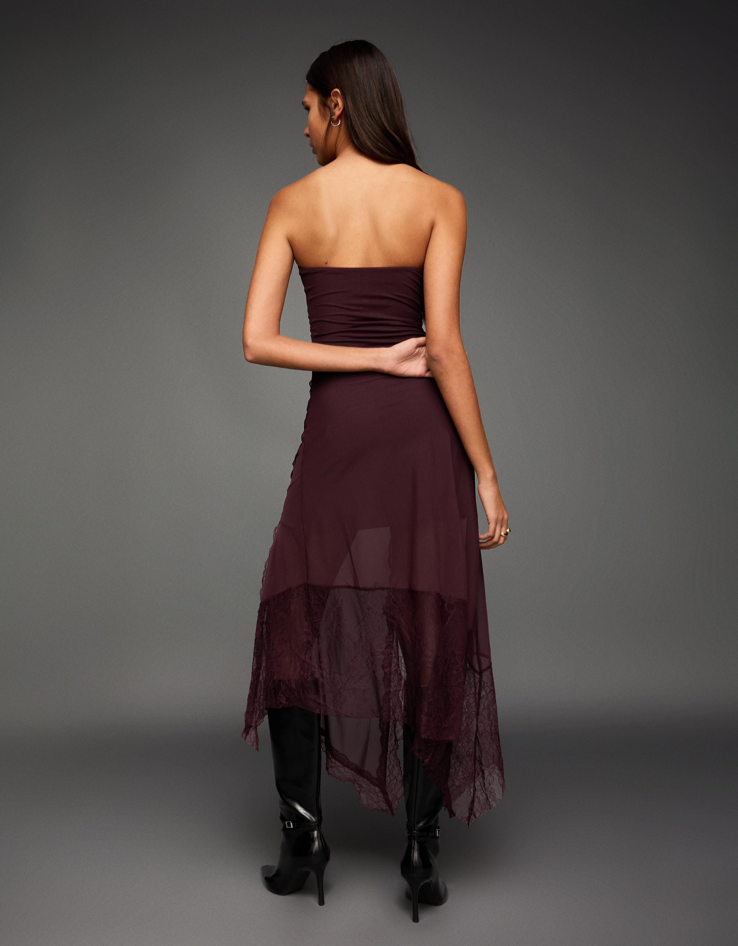 Asimetrik dantel tül bandeau midi elbise - Görsel 11