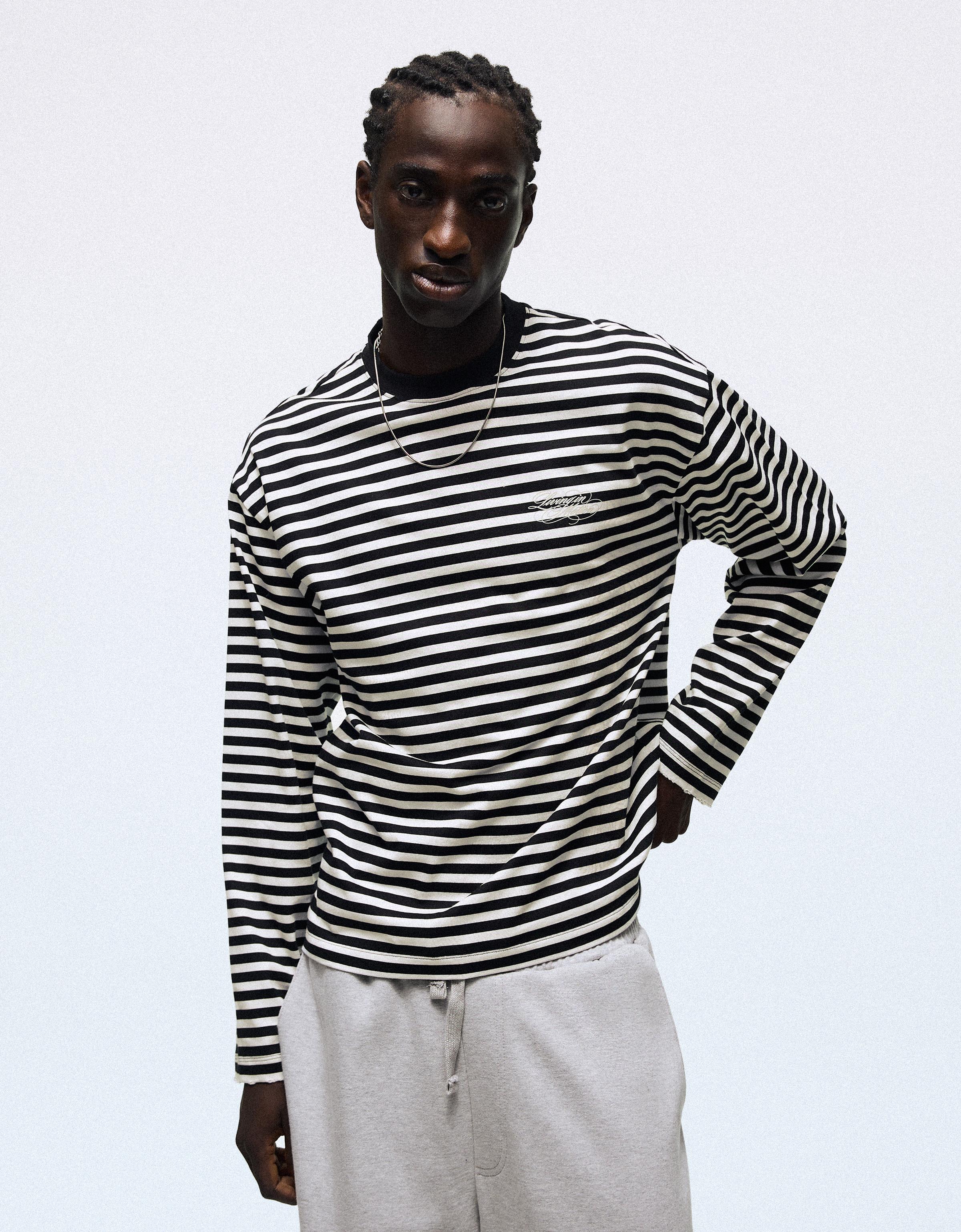Stripe print long-sleeved T-shirt — White