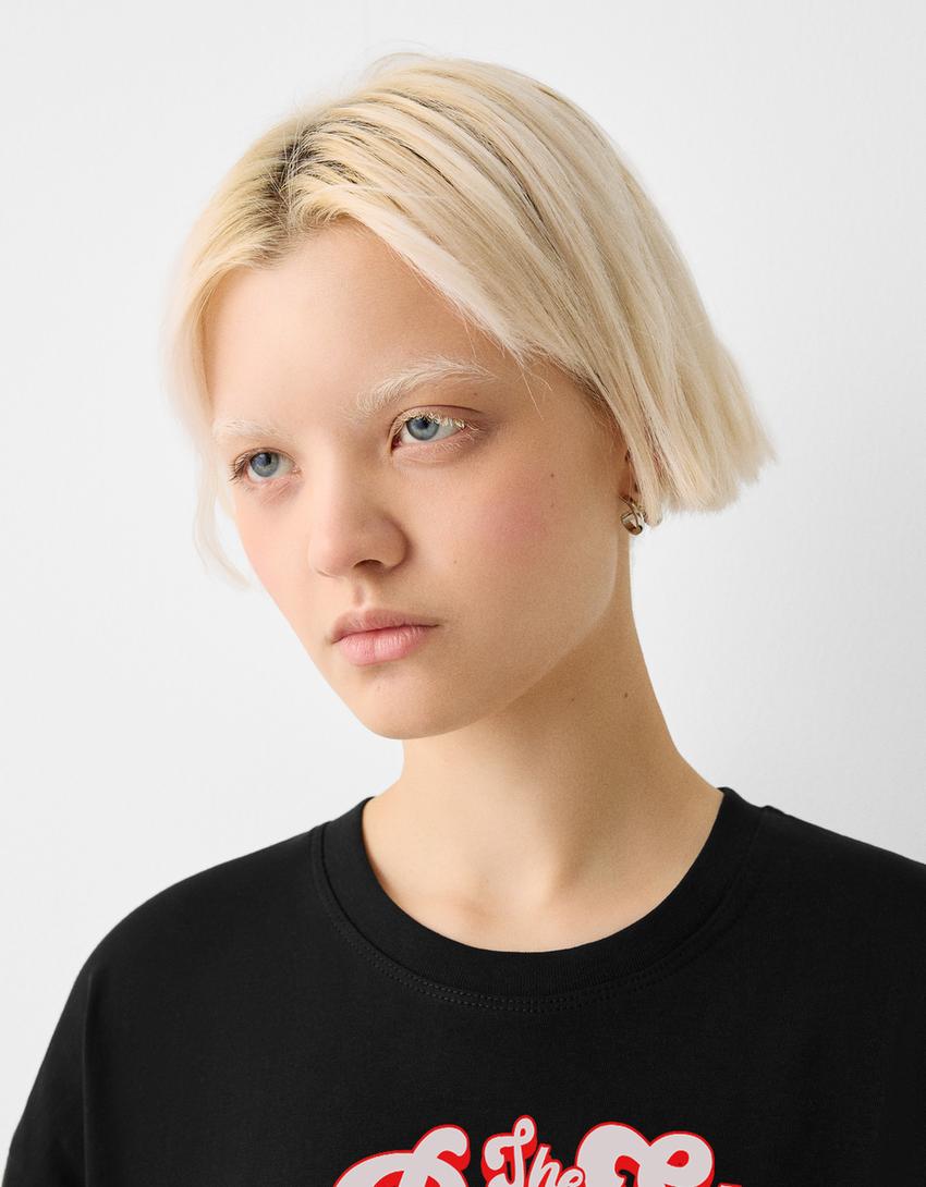 T-shirt manga curta oversize estampado-Preto-3