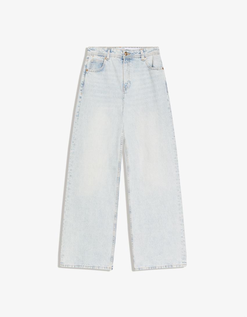 Baggy fit orta bel jean-Açık mavi