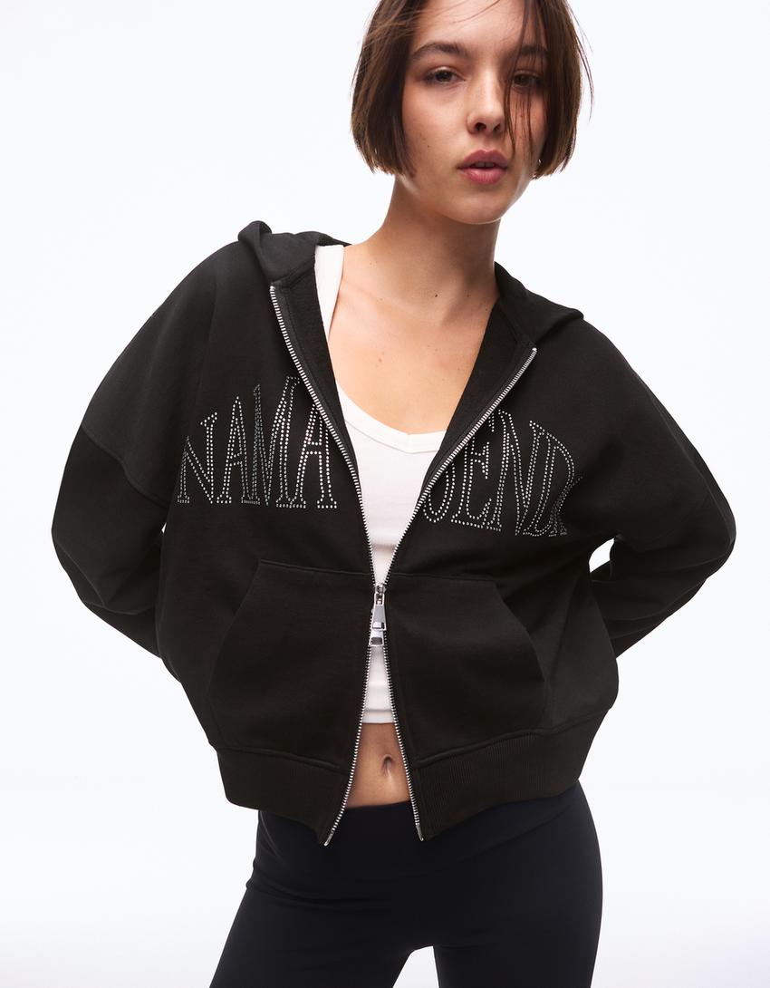 Sudadera cremallera Namasenda print-Negro