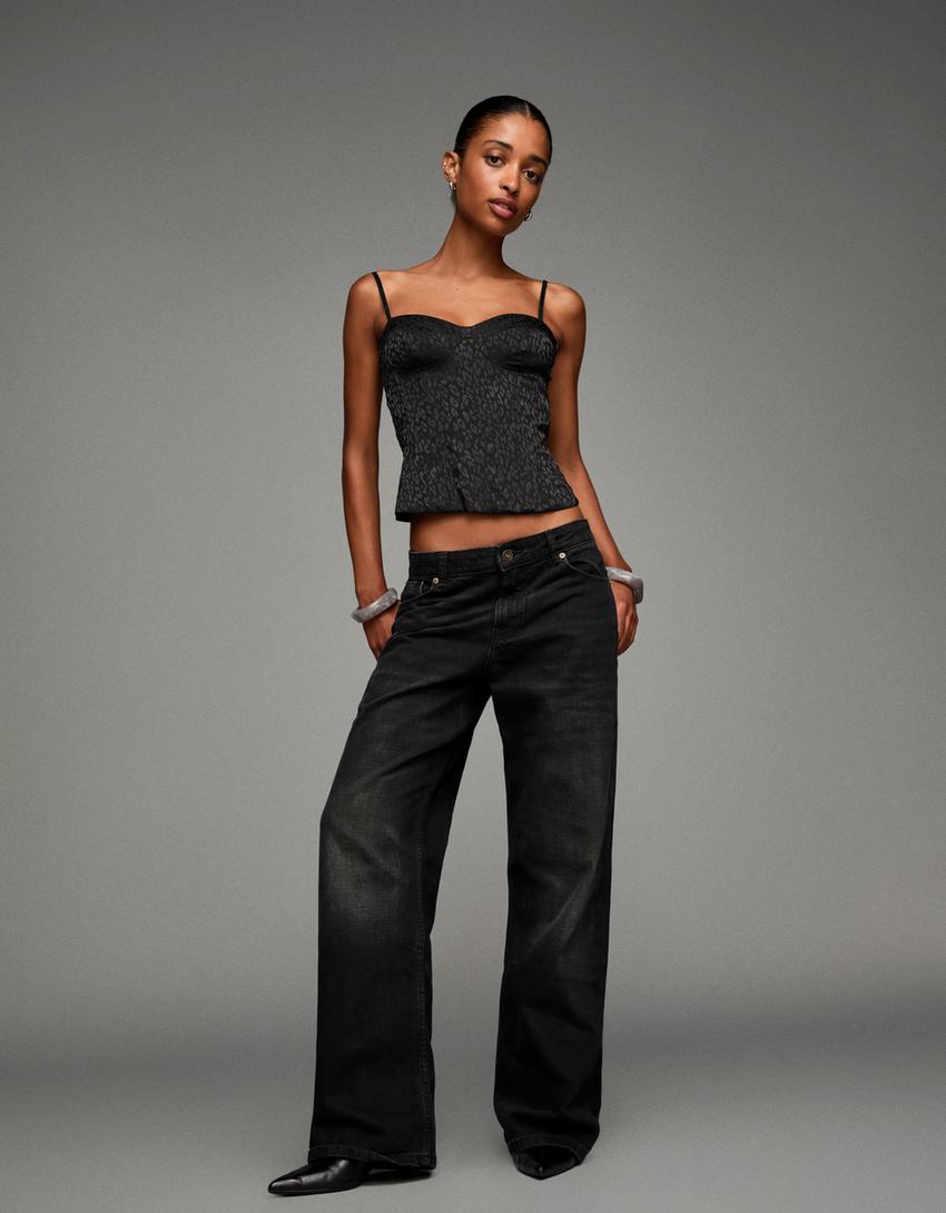 Jacquard corset top-Black-2