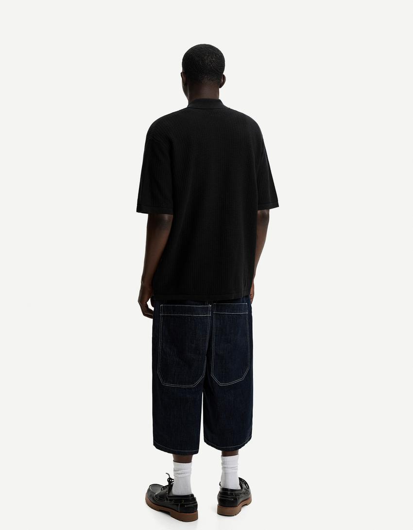 Textured short sleeve shirt-Black