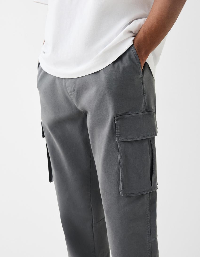 Calças cargo com algodão-Cinza-3