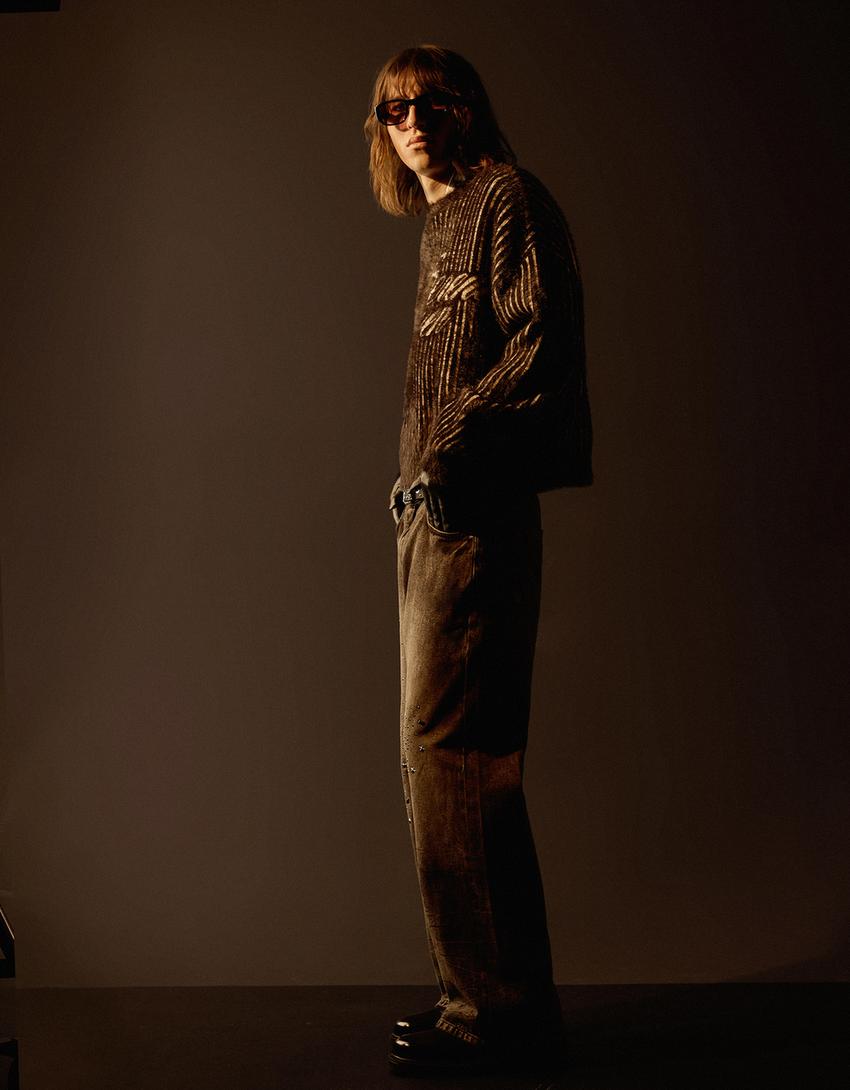 Faux fur print jumper-Black