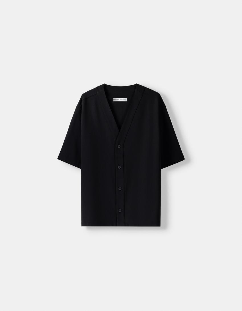 Chemise manches courtes tailoring boxy fit kimono-Noir-5