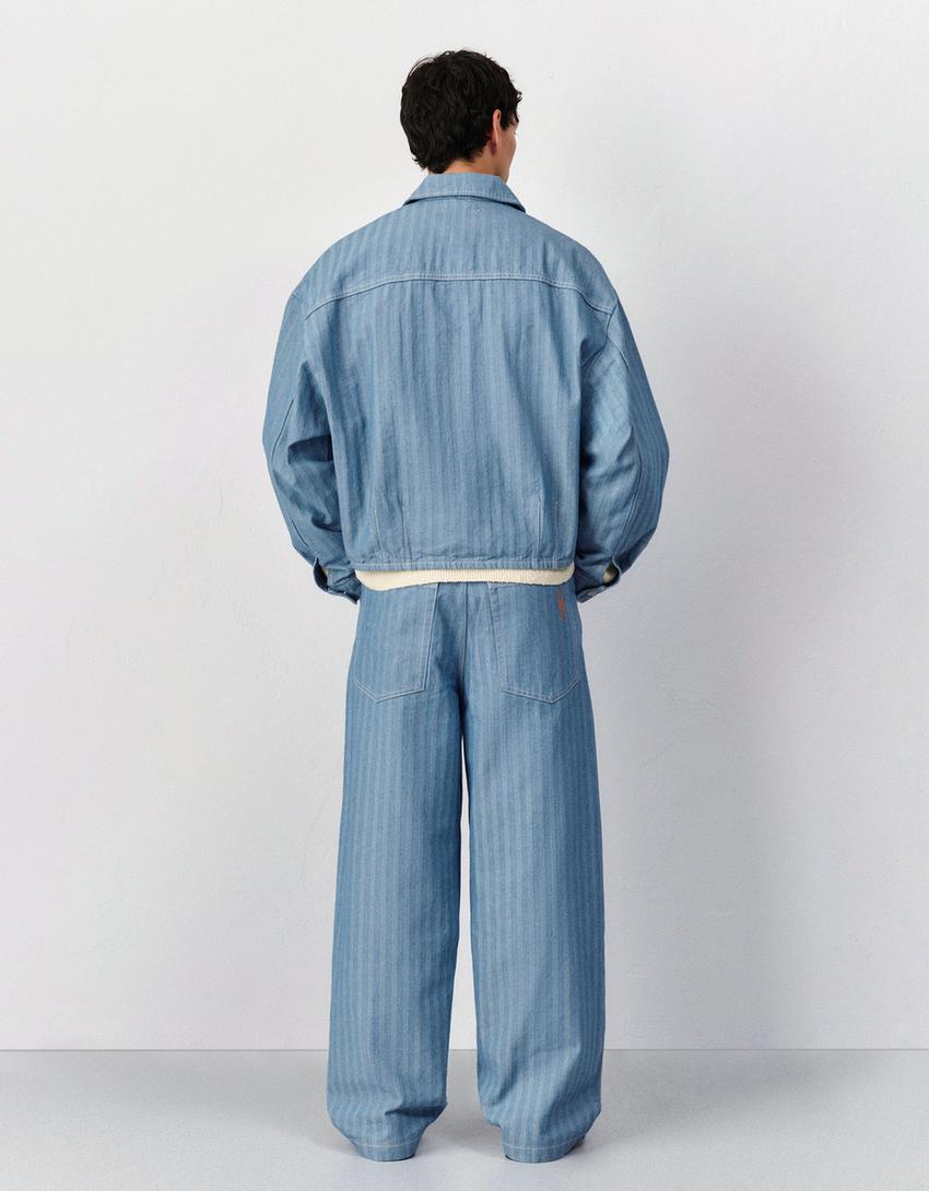 Jeans super baggy a righe-Azzurro Chiaro
