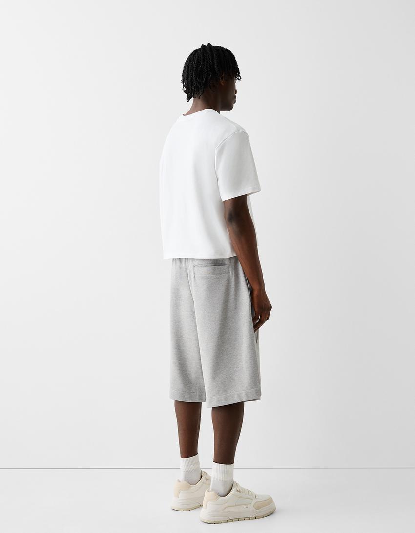 Calções bermuda baggy pinças-Cinza-2