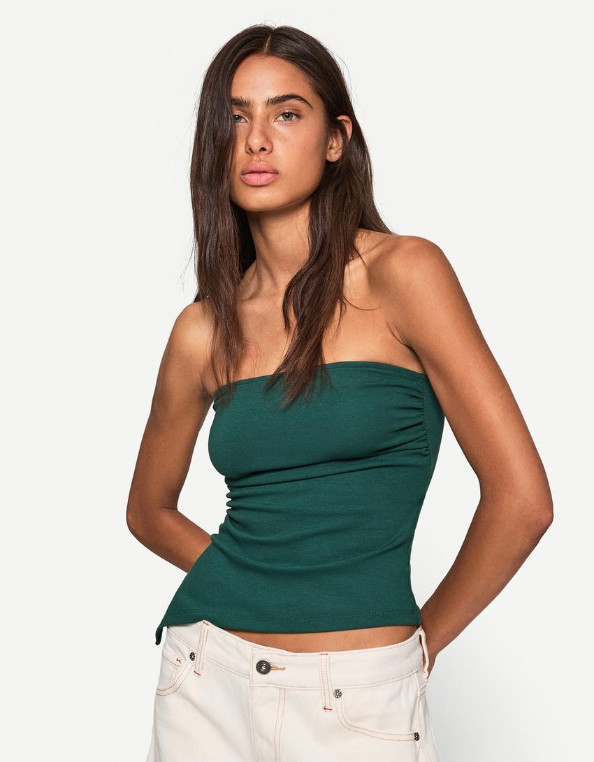 Top bandeau froncé-Vert-3