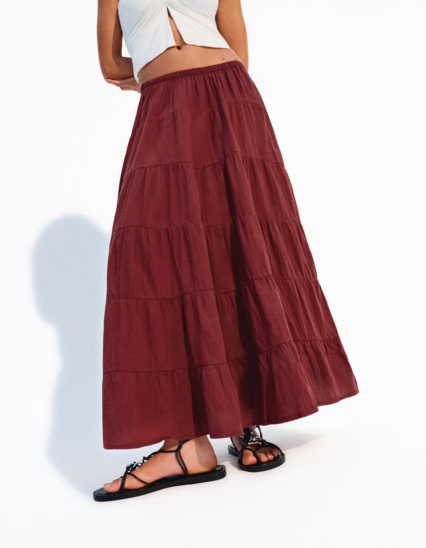 Boho maxi skirt-Maroon-1