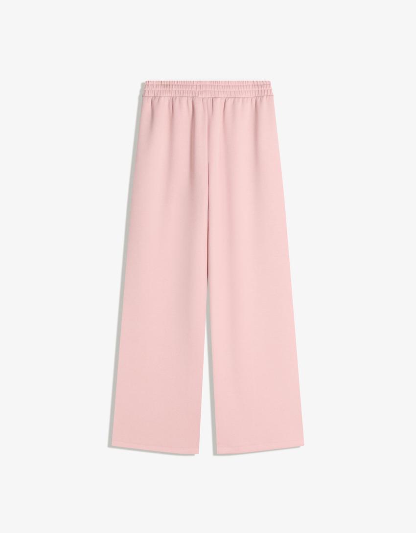 بنطال ساق عريضة بتأثير ألياف مودال-رمادي