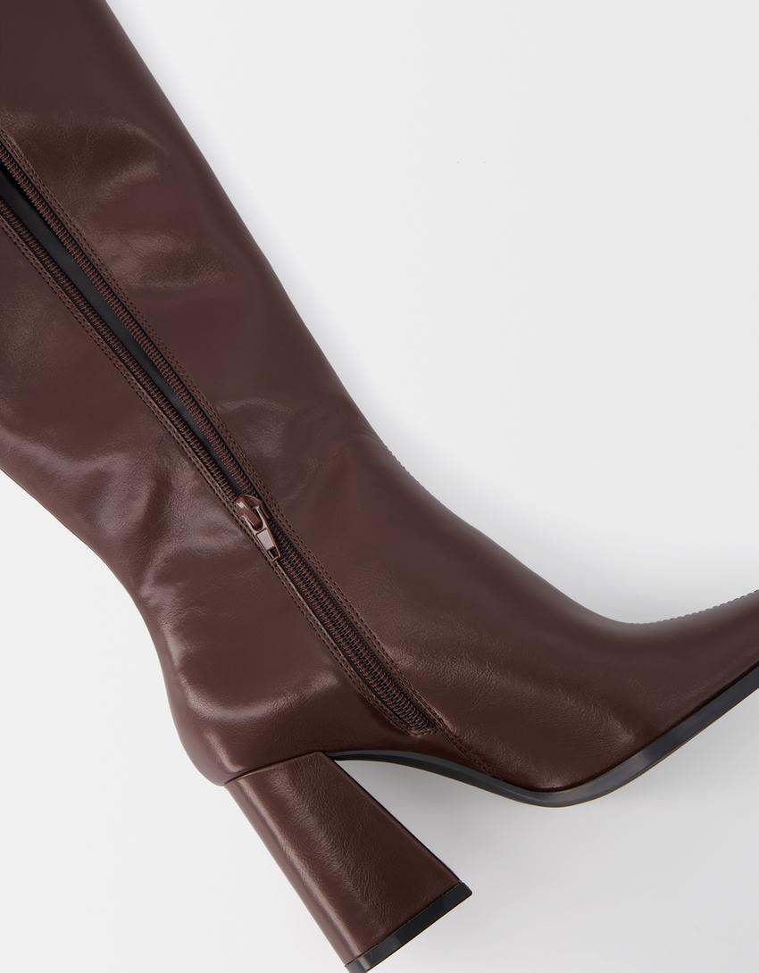 Block heel boots-Maroon