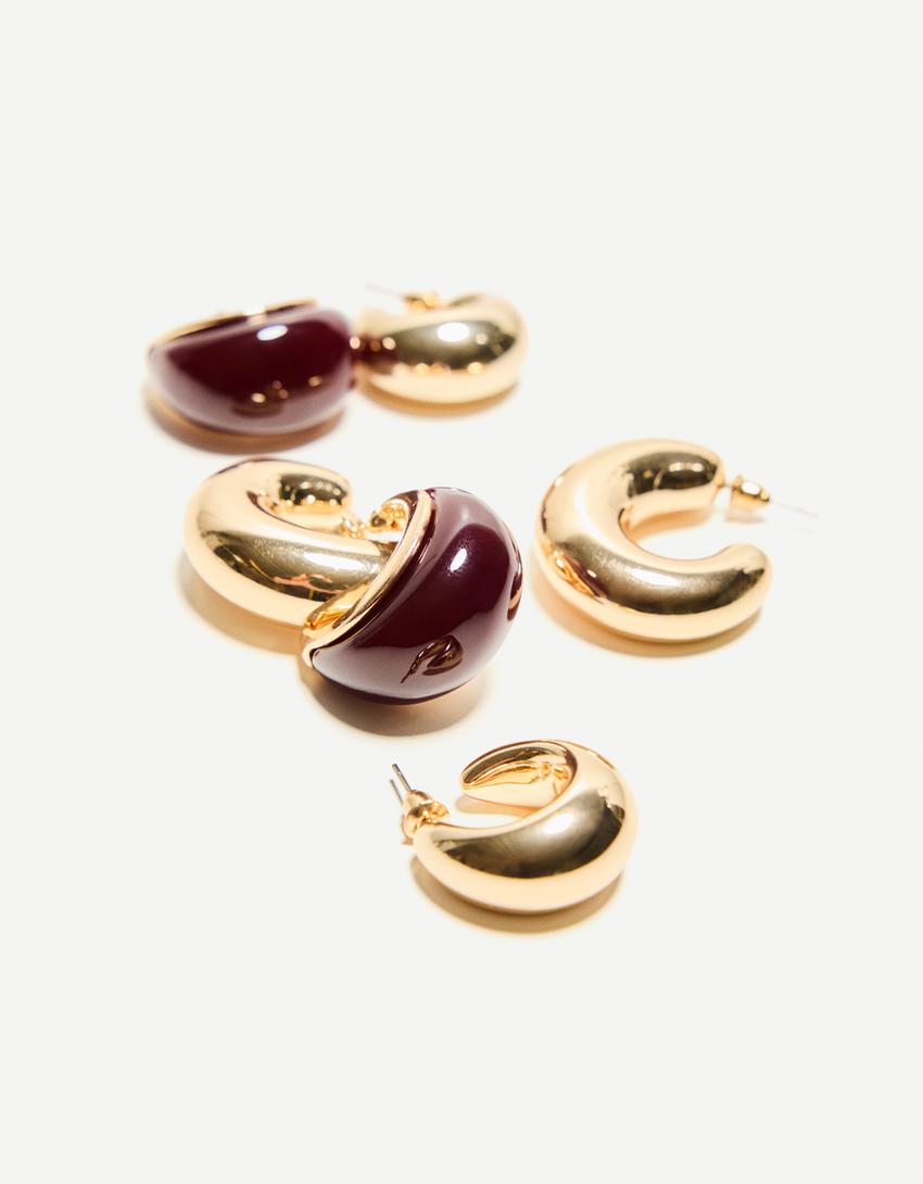 Pack 3 boucles d’oreilles contrastantes-Or