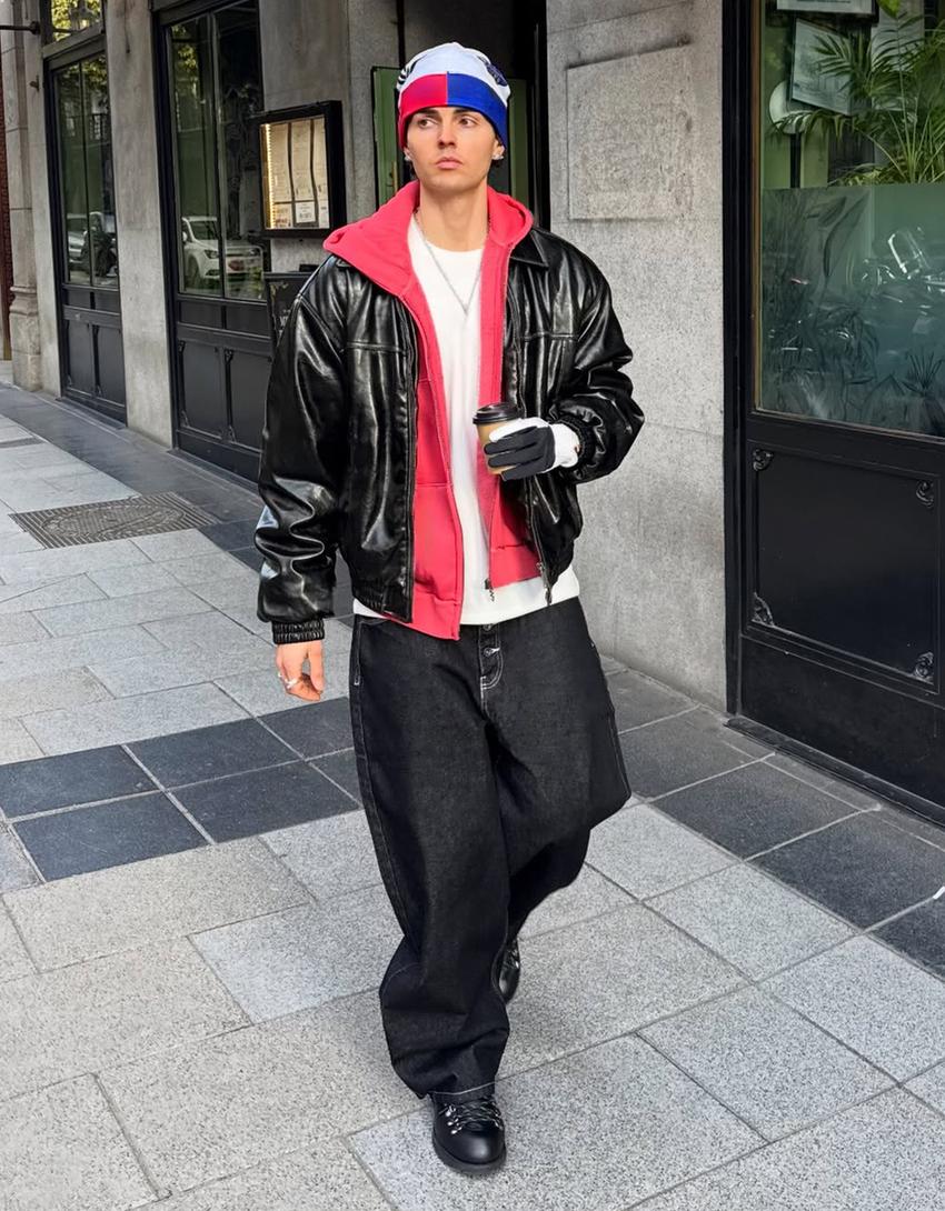 Leather-effect jacket-Black