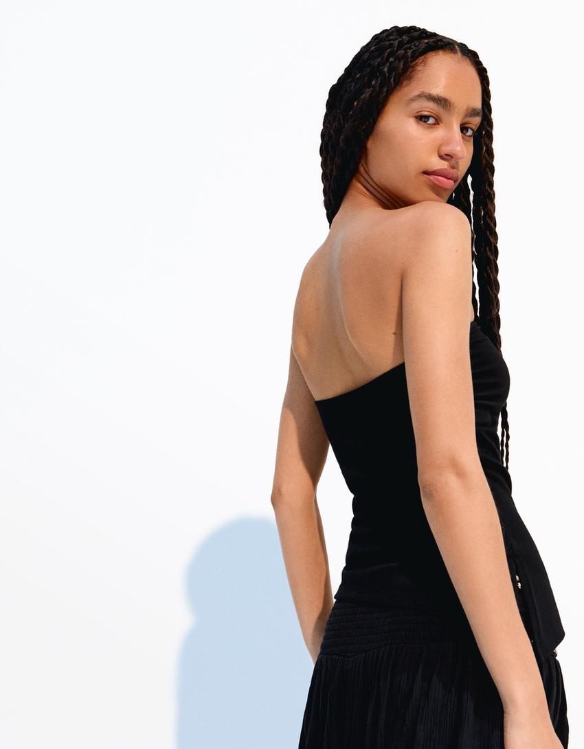 Bandeau-Top mit Raffungen-Schwarz-1