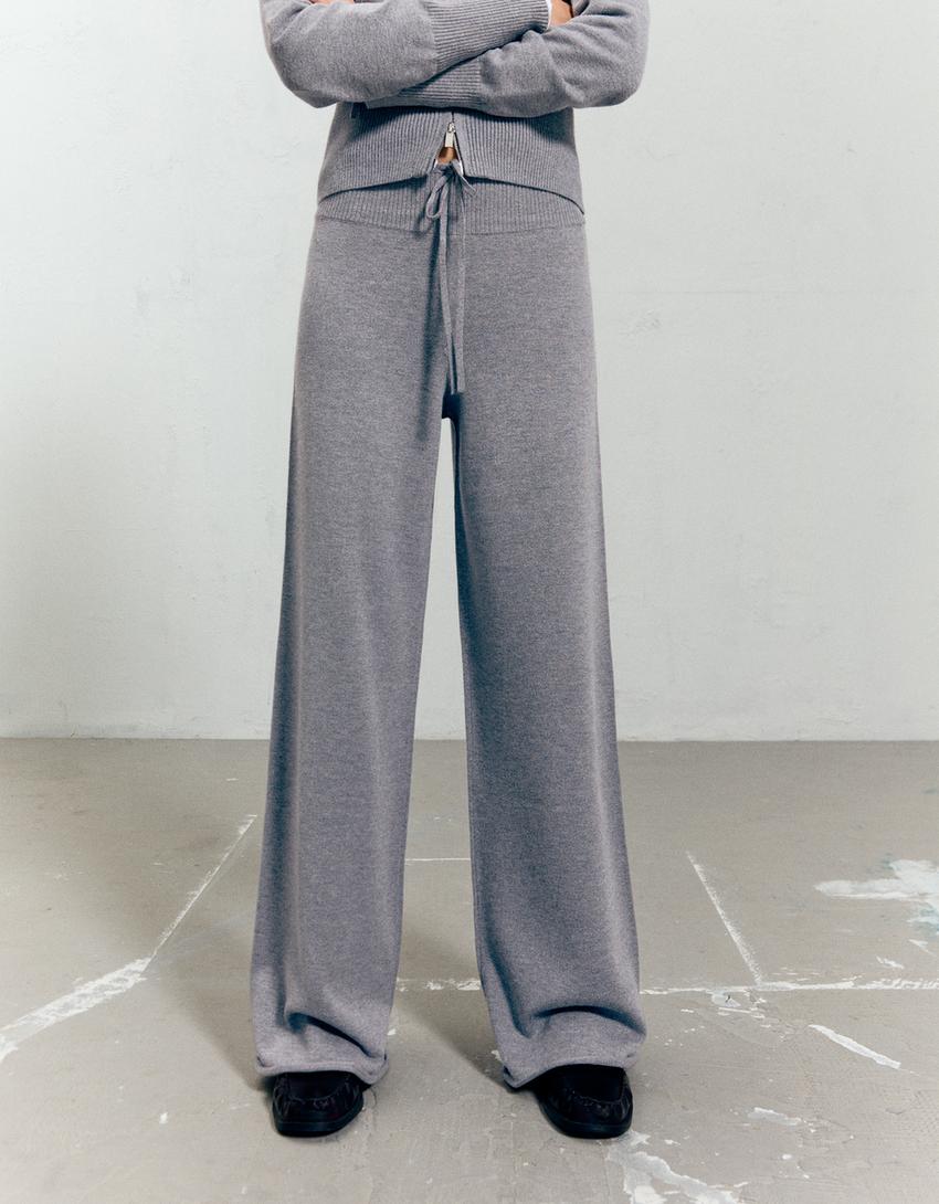 Pantalon wide leg-Gris
