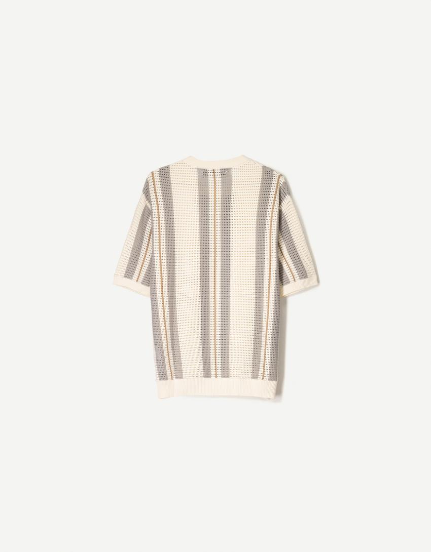 Textured striped short sleeve T-shirt-Sand