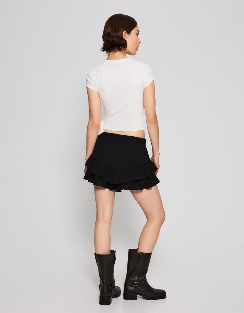 Printed short sleeve T-shirt with knot-Cream-1