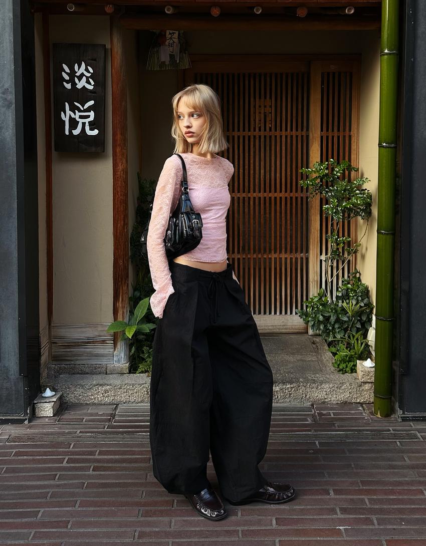 Langarmshirt mit Spitze-Rosa