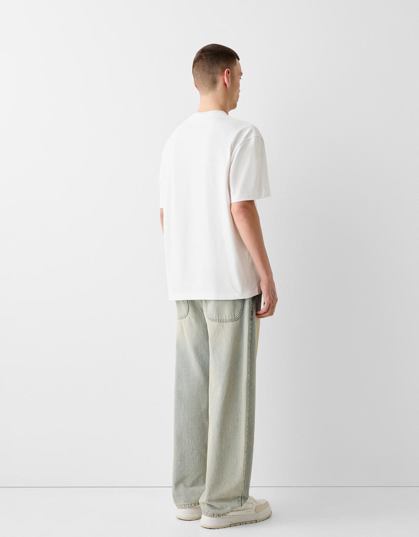 T-shirt Mustang manches courtes boxy imprimé-Écru-1