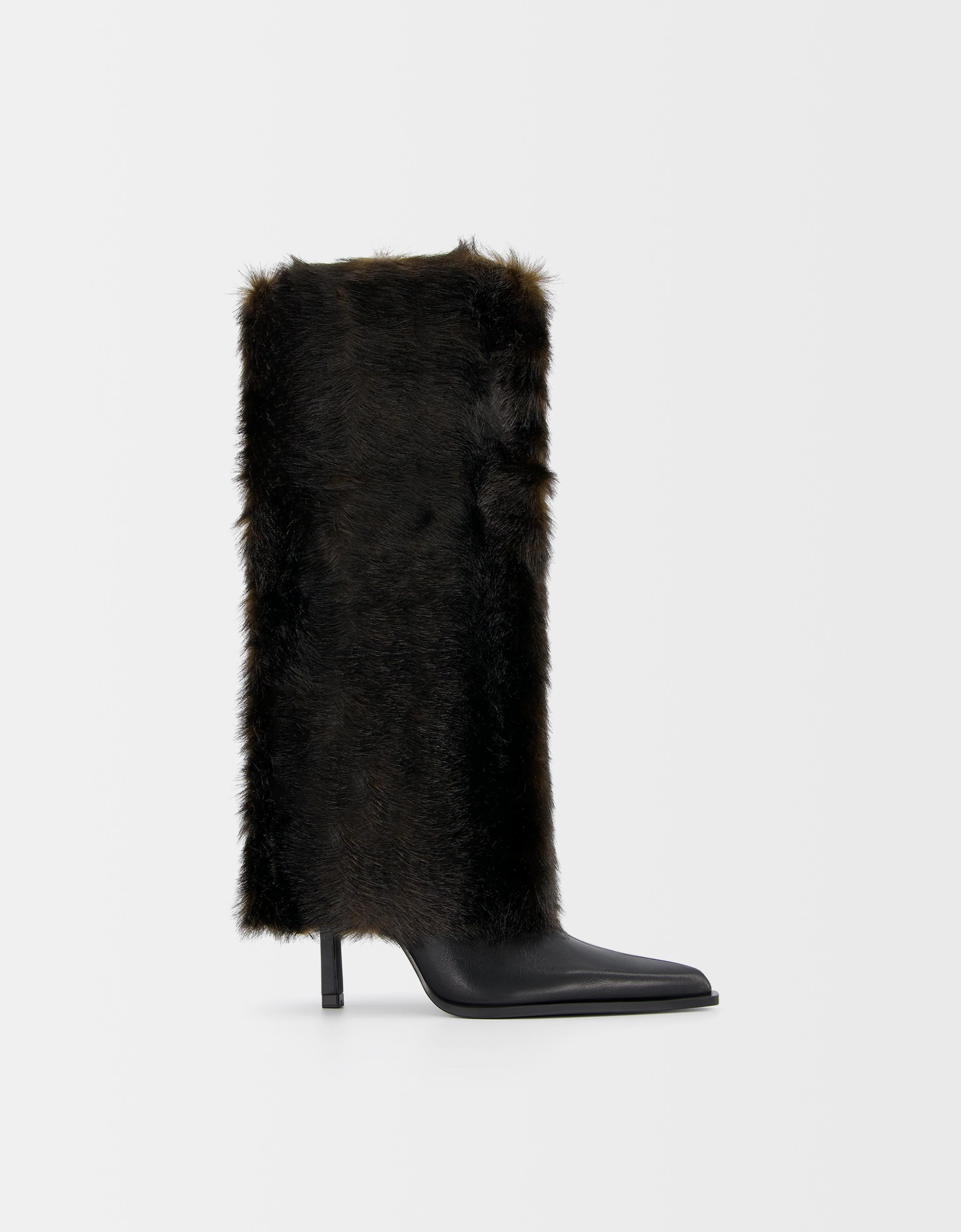 Faux fur high-heel boots - Women | Bershka