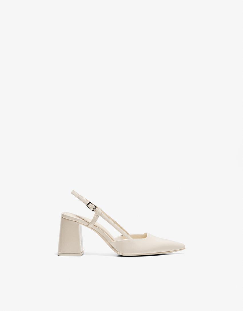 Zapato tacón ancho destalonado-Beige
