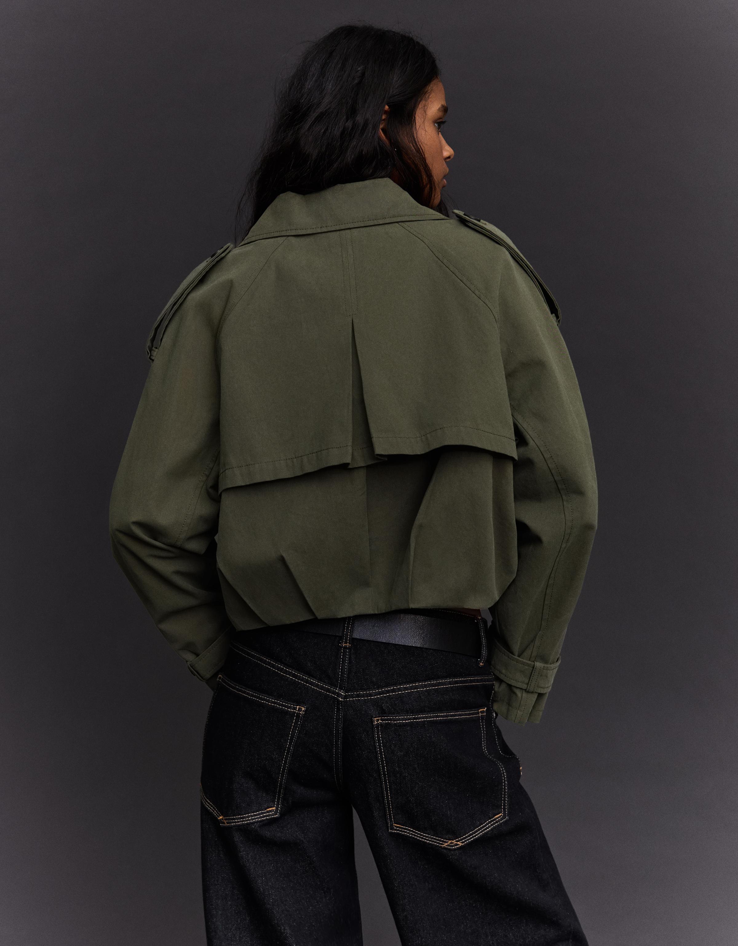 Balloon effect cropped trench coat — Khaki