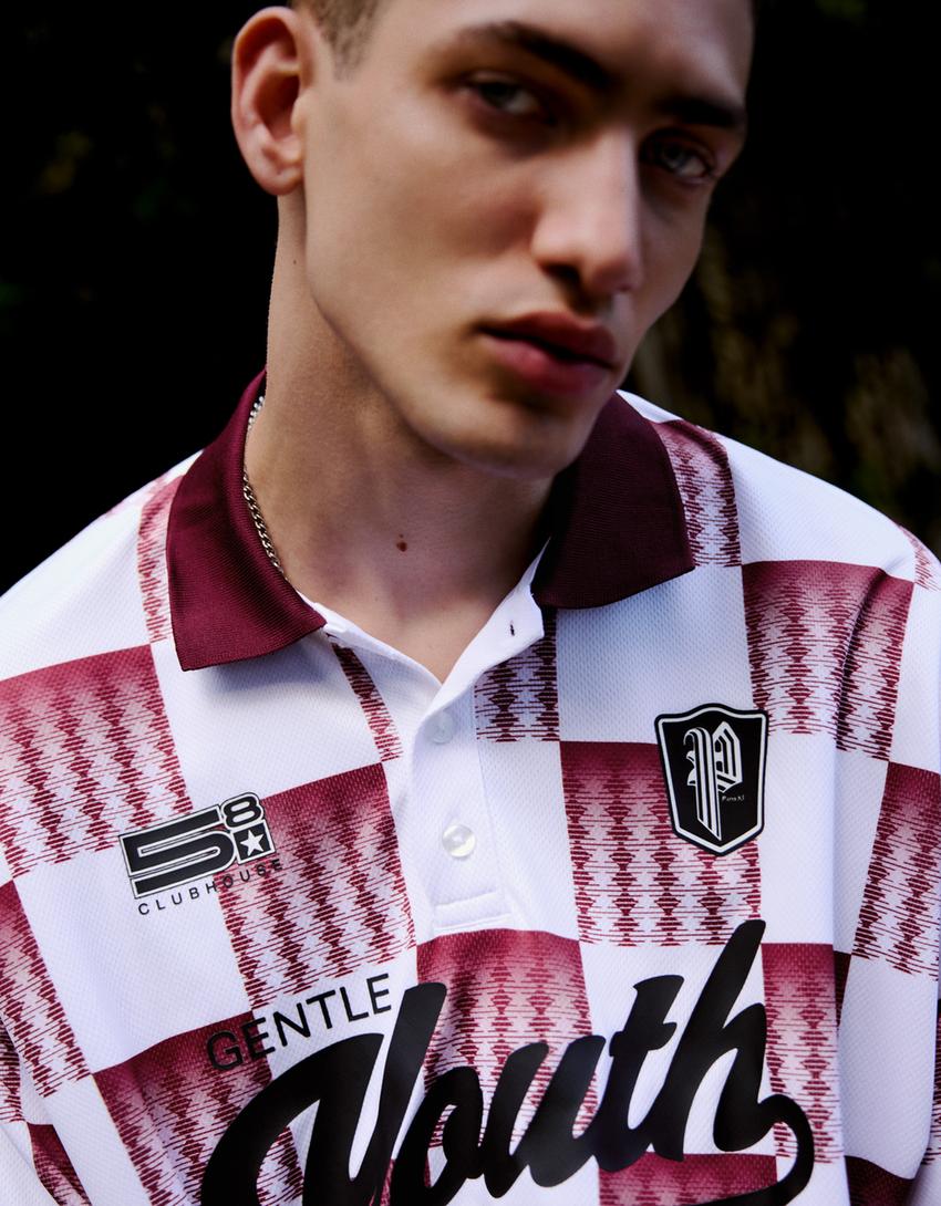 Printed short sleeve polo shirt-Red