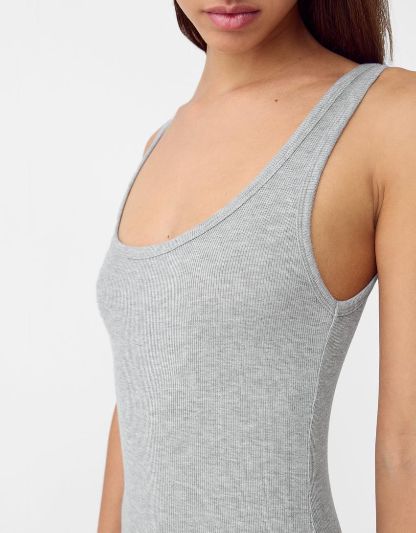 Ribbed dress with straps-Grey-6