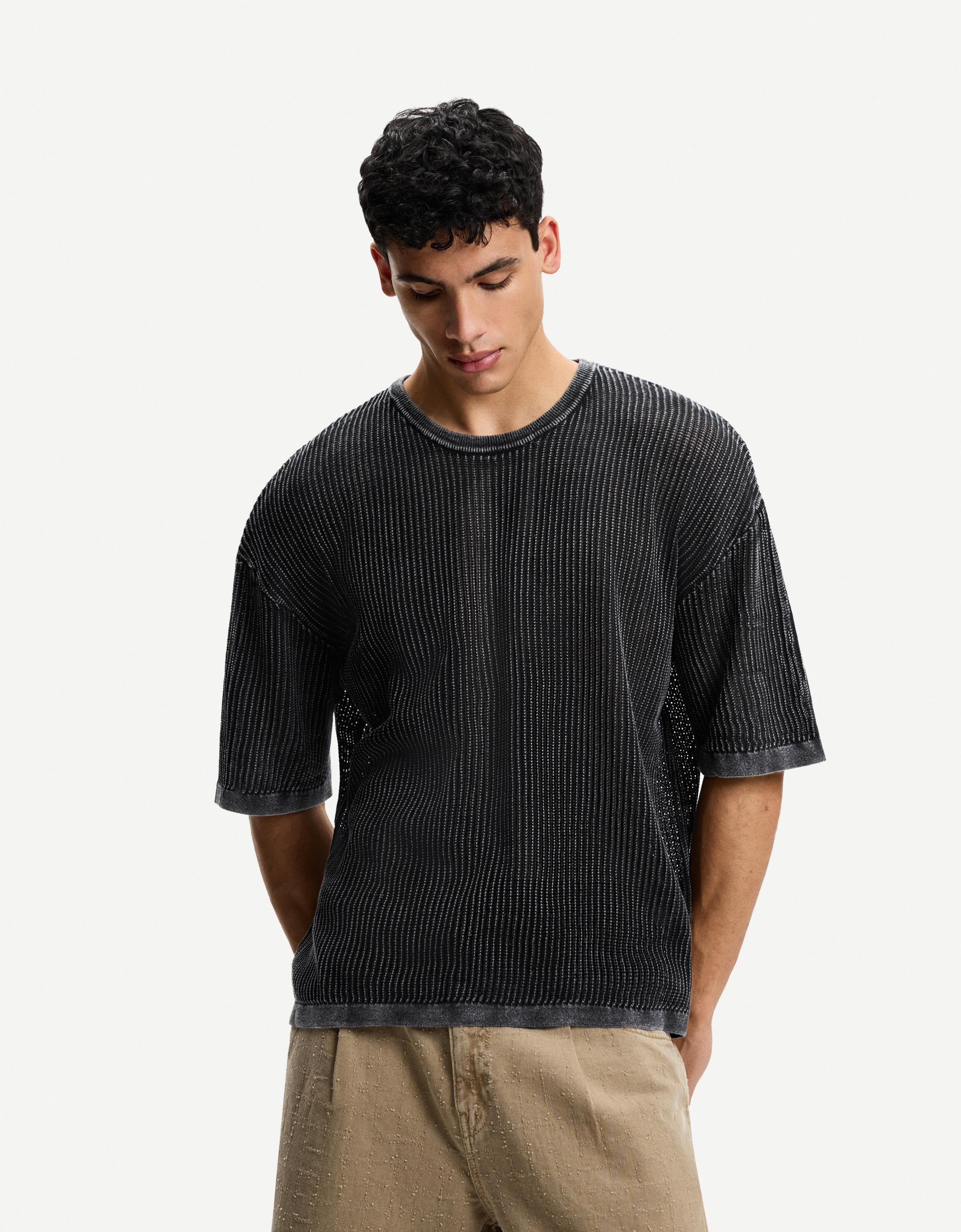 Thumbnail - Bershka Kurzärmeliges Shirt Mit Mesh Herren M Schwarz