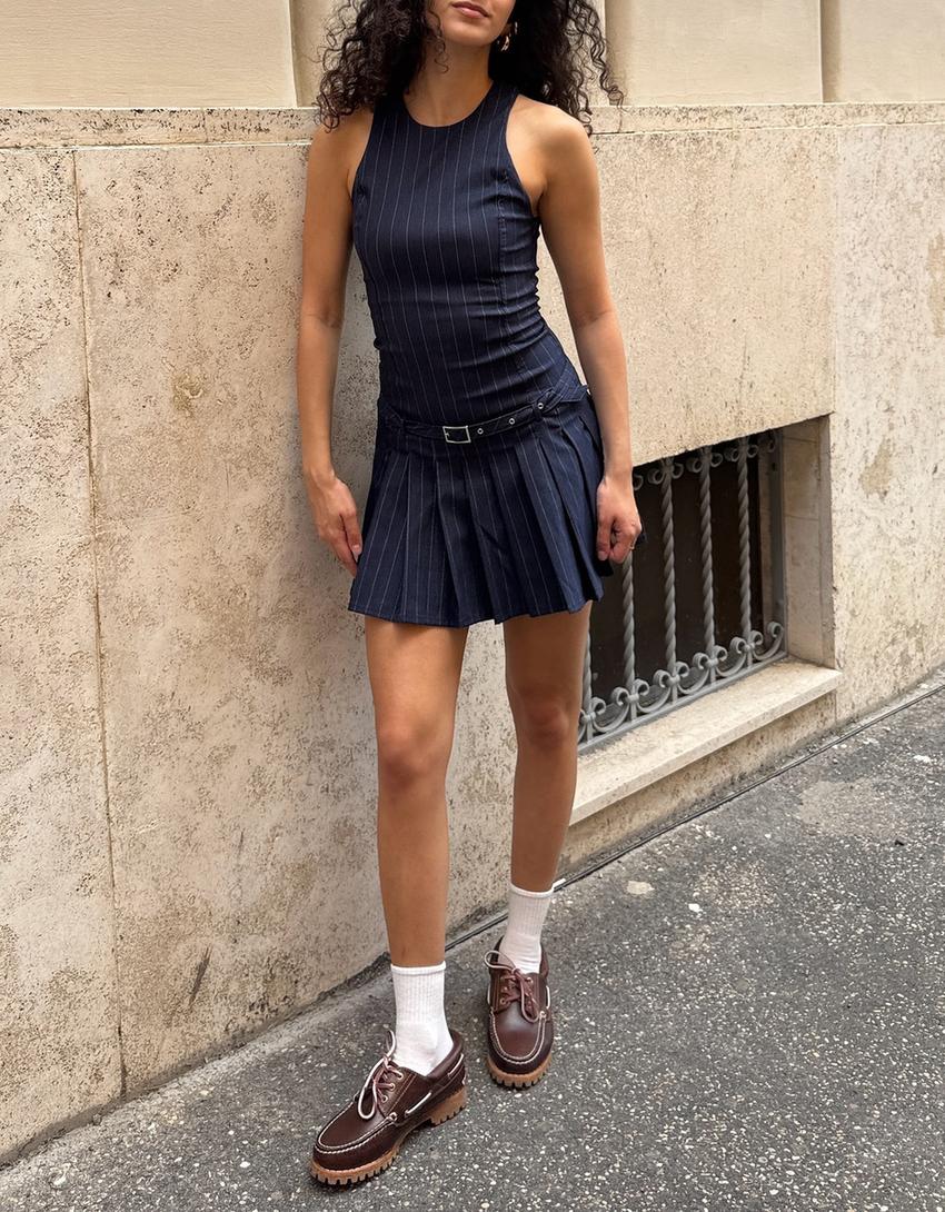 Robe mini ceinture-Bleu foncé-2