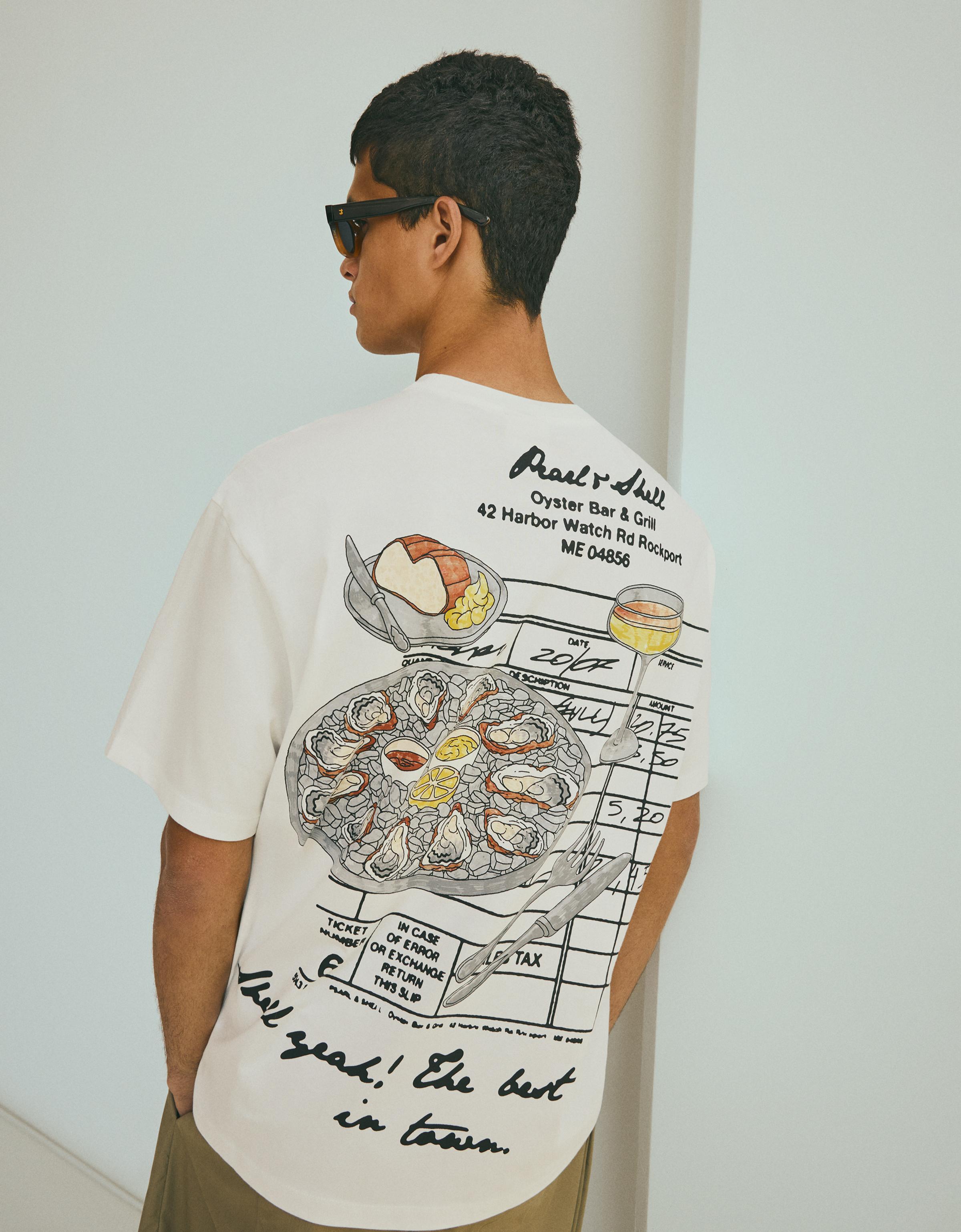 Bershka Camiseta Relaxed Print Hombre Blanco Roto