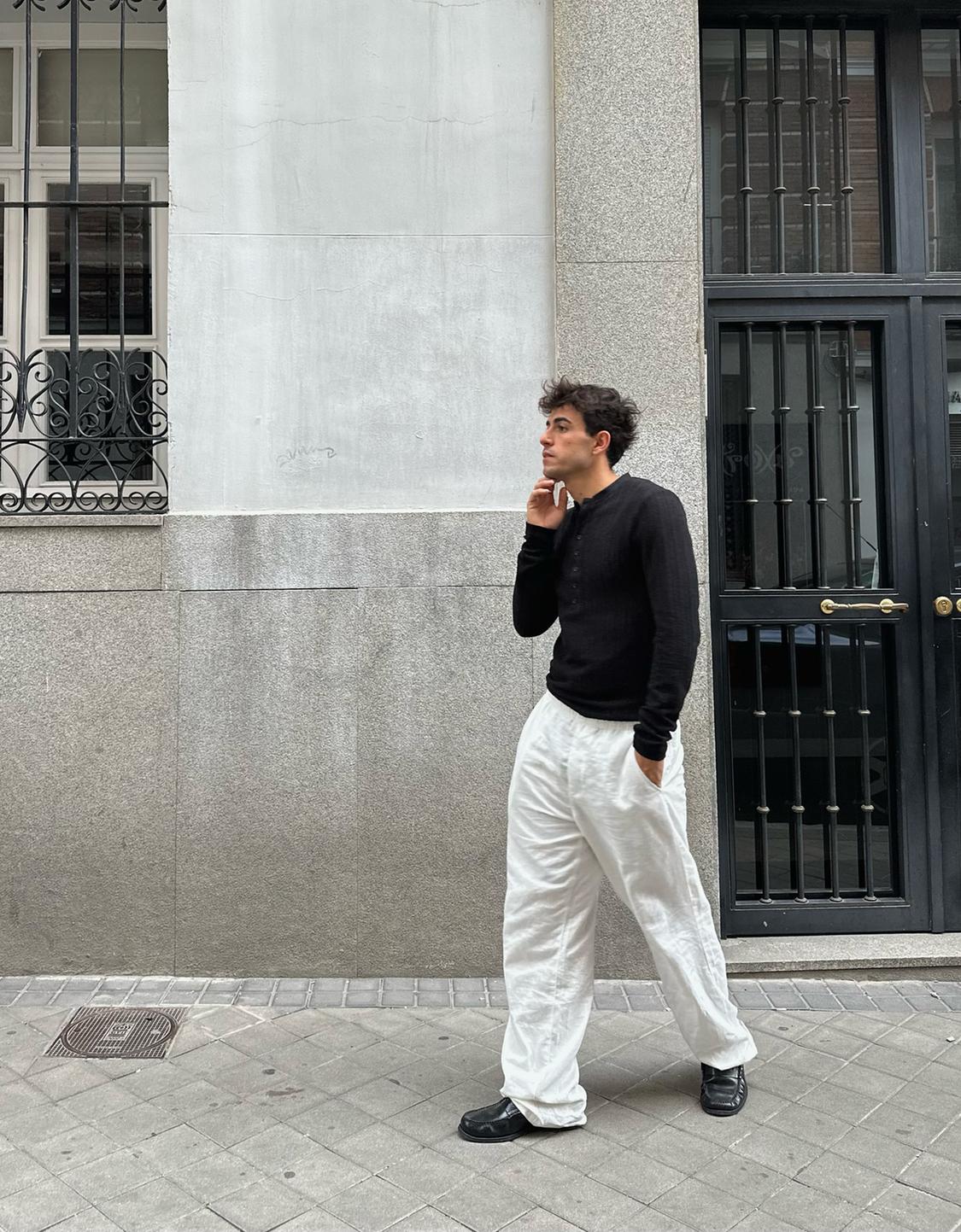 Wide-leg linen blend jogger trousers