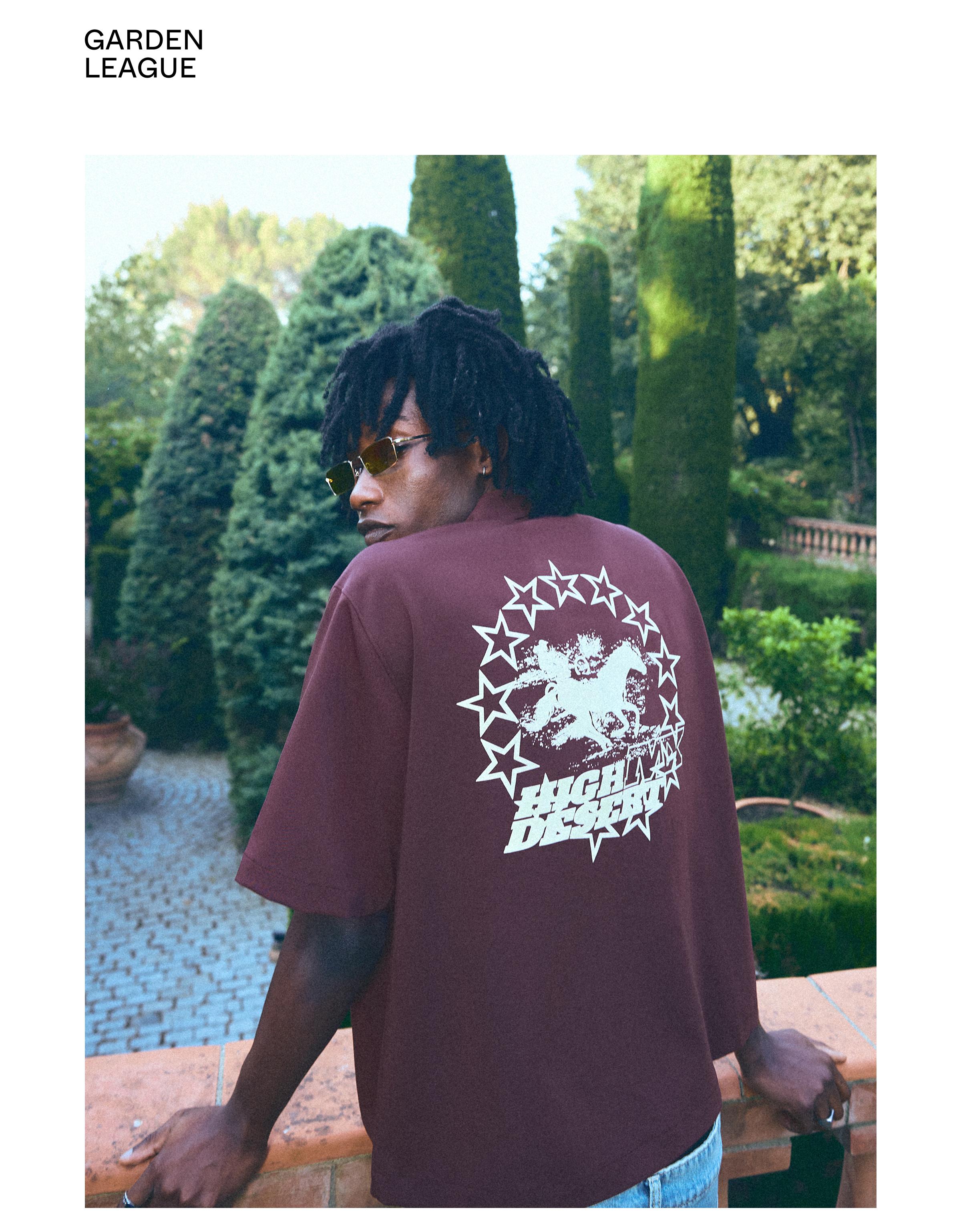 Short sleeve boxy print shirt — Maroon