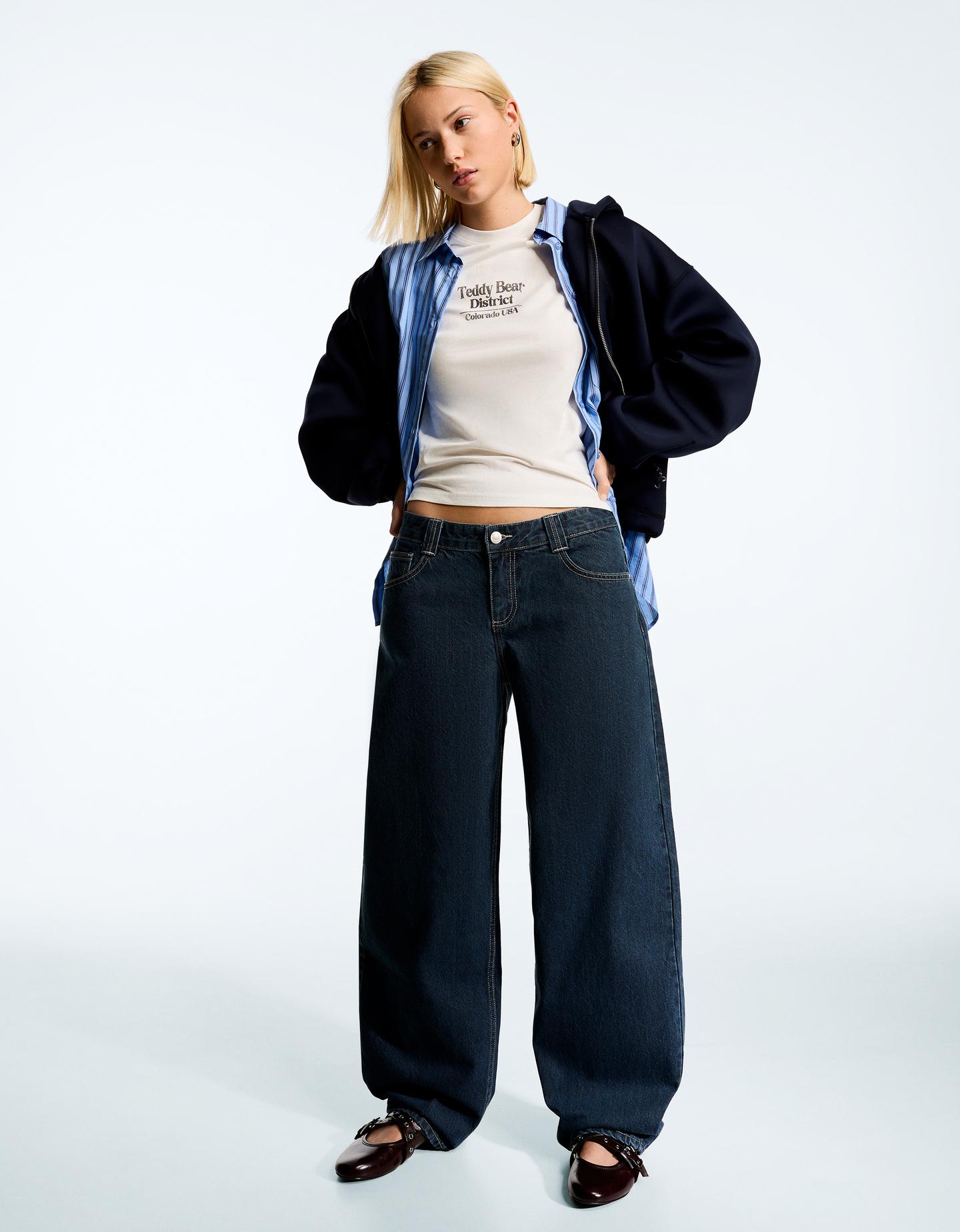 Bershka Baggy-Jeans Mit Stehkragen Damen 36 Marinenblau günstig online kaufen