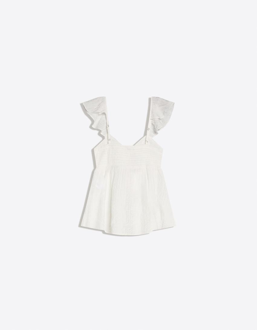 Shirred strap top-White