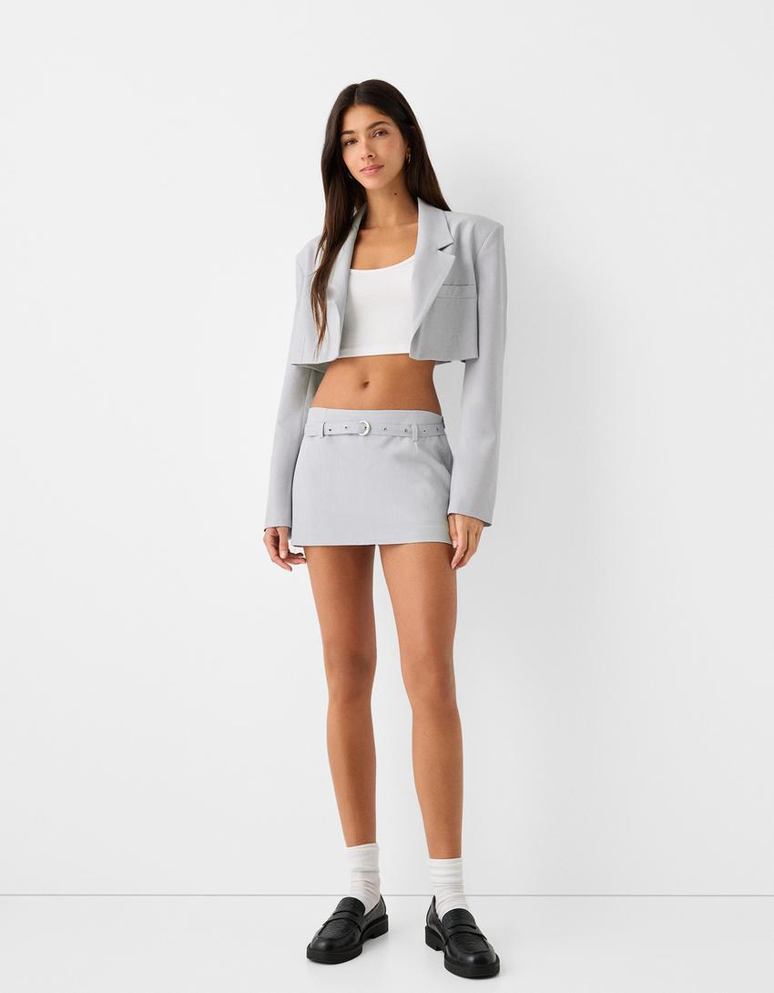 Cropped blazer-Grey-3