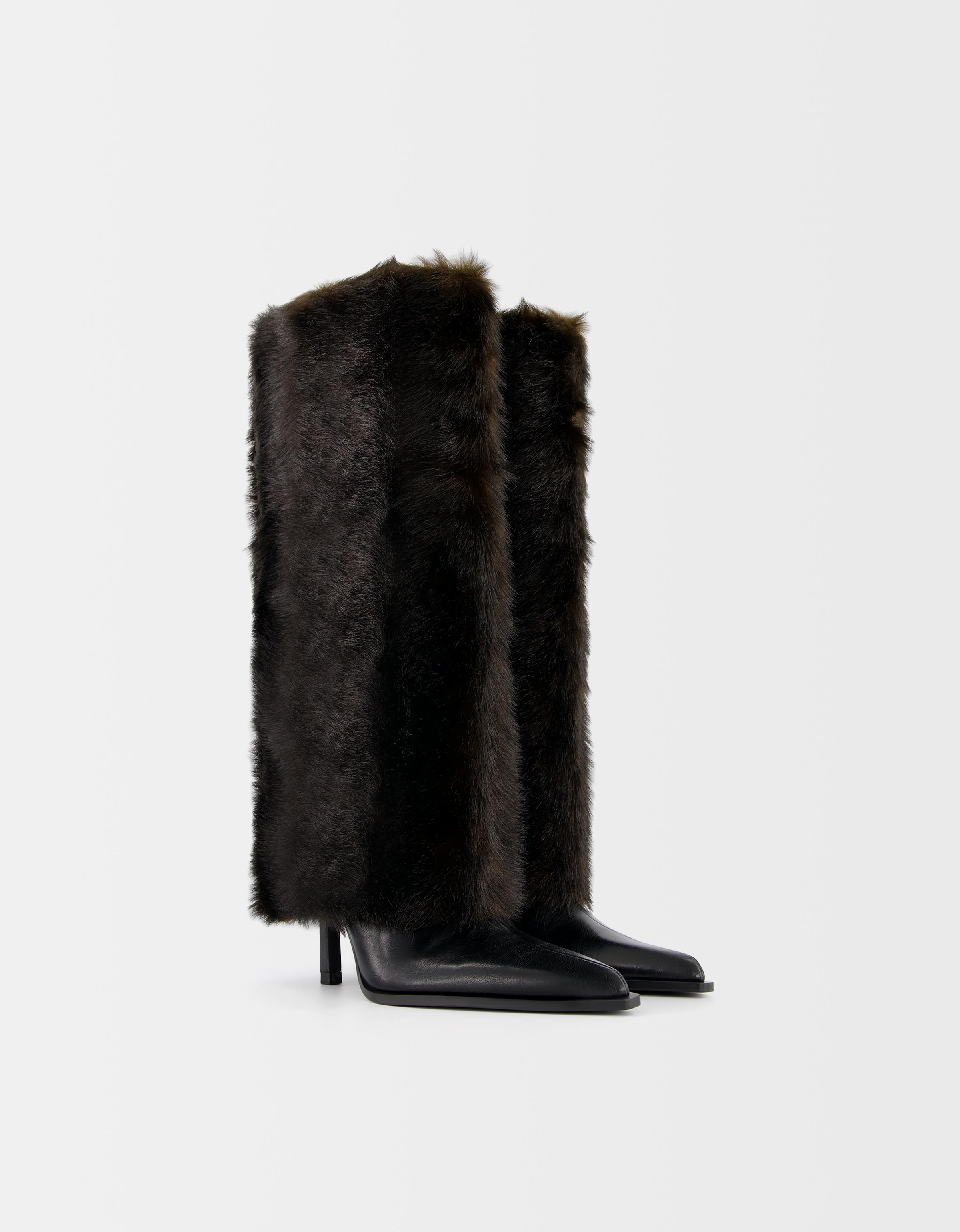 Faux fur high heel boots Women Bershka