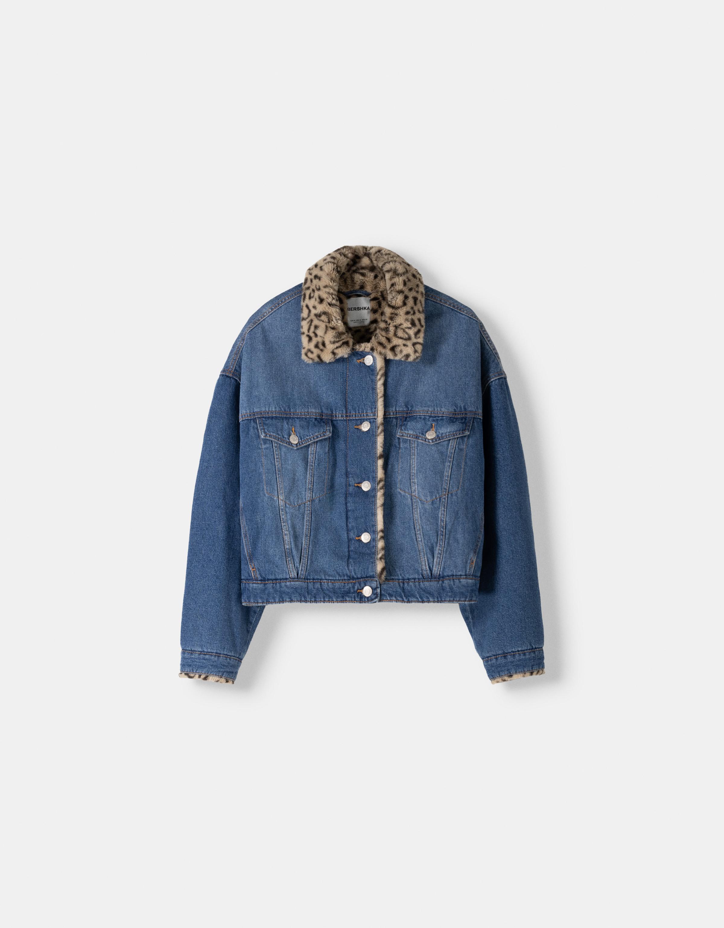 Denim jacket with leopard fur collar hotsell