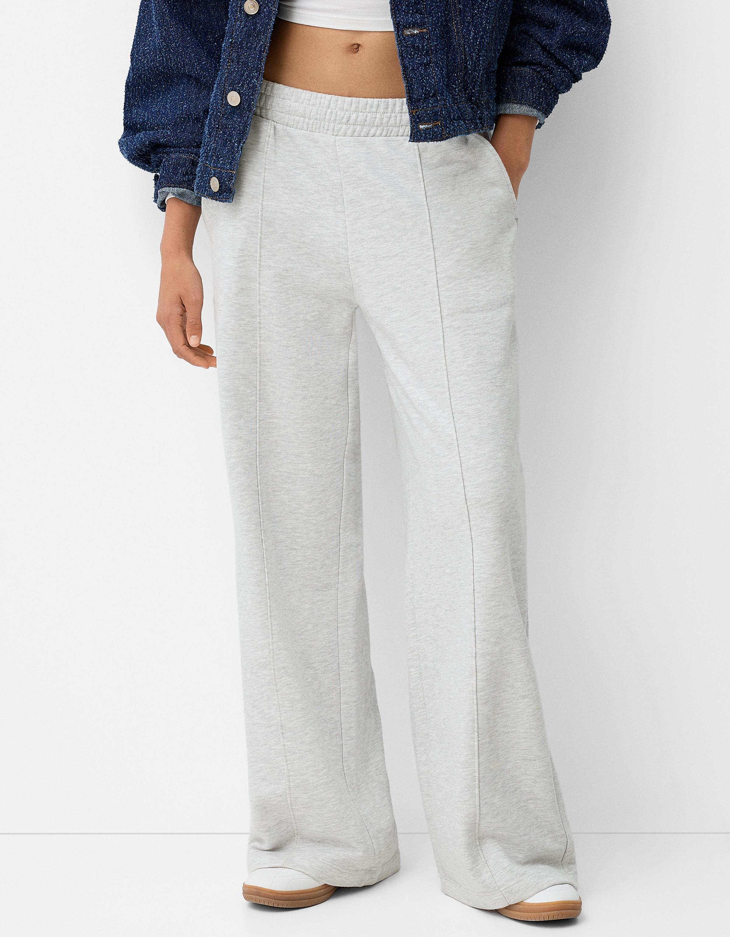 Bershka Wide Leg Hose Aus Plüsch Damen L Grau