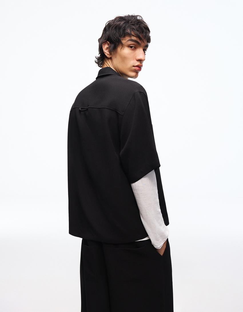 Chemise manches courtes Boxy fit tailoring-Noir