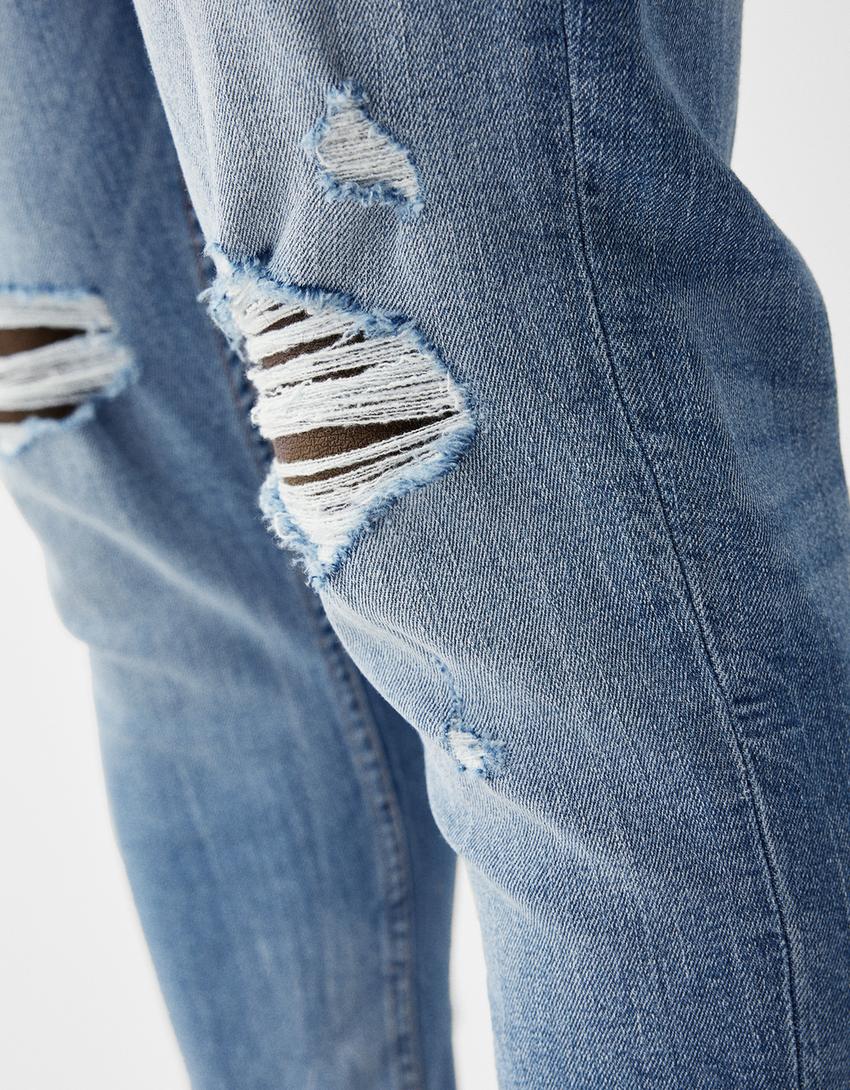 Jeans carrot fit rasgões-Azul lavado-5